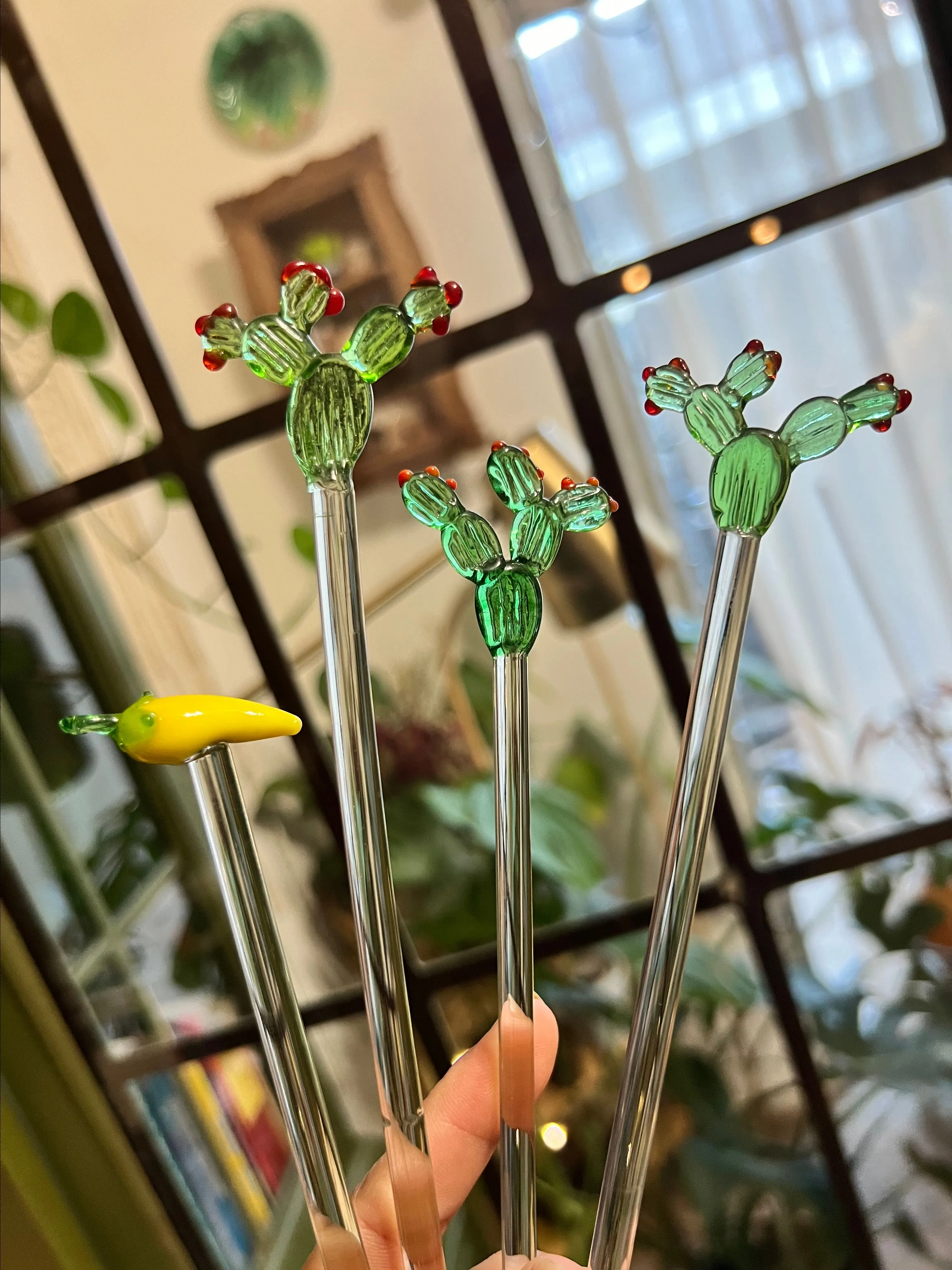 Product image for Handmade Glass Cactus Swizzle Sticks