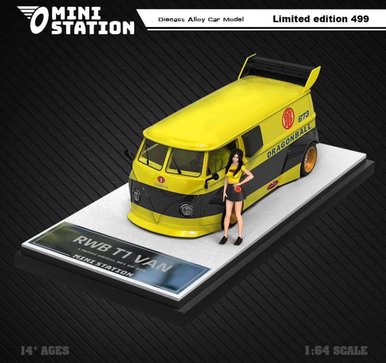 Product image for Volkswagen VW T1 Van Bus Dragon Ball With Figure 1/64 Diecast Mini Station