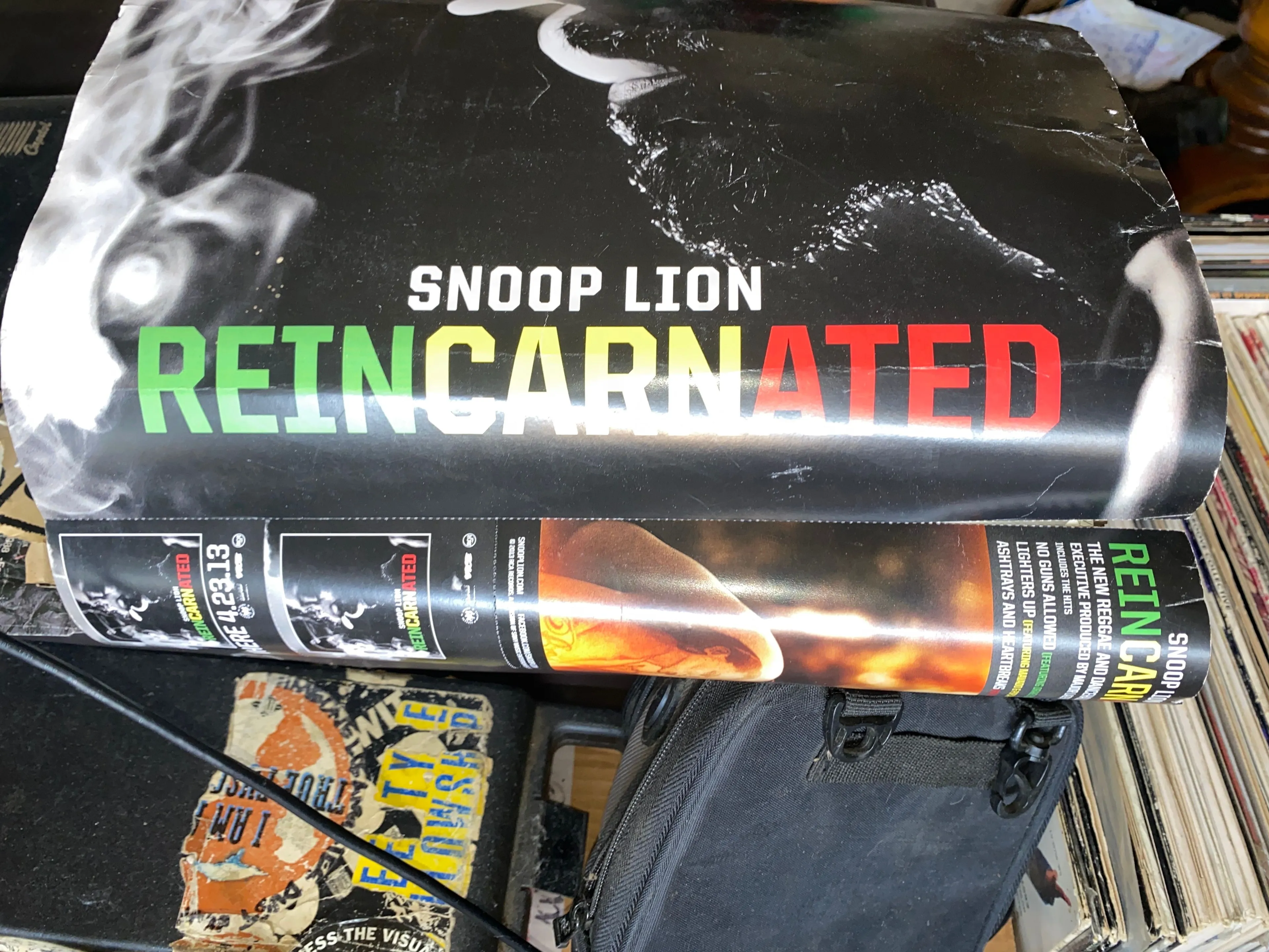 Product image for Snoop Lion's album "Reincarnated," released in 2013. The poster promotes the album and lists some of