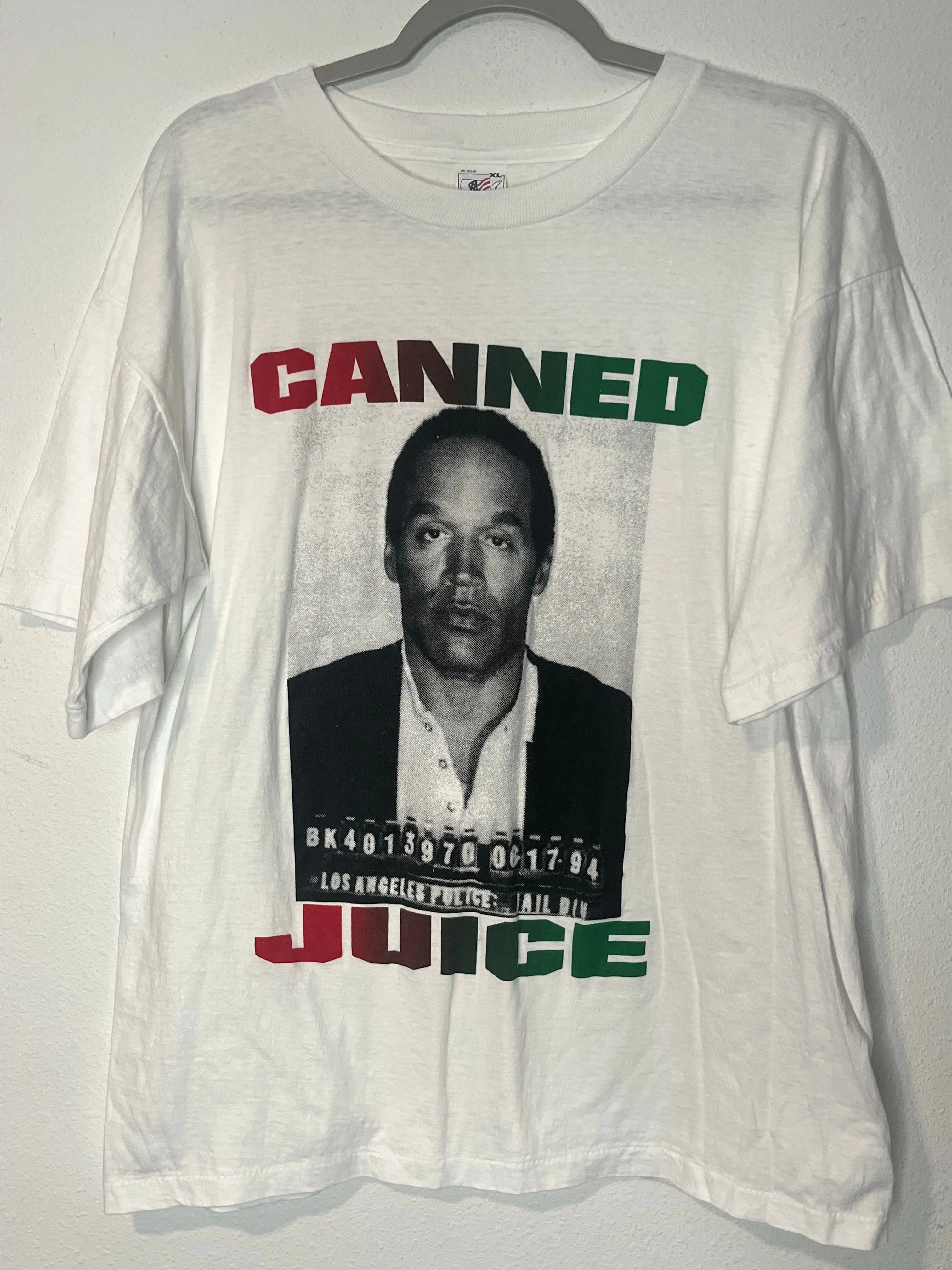 Product image for Vintage OJ Simpson "CANNED JUICE" T-shirt - XL (23x28) - single stitch