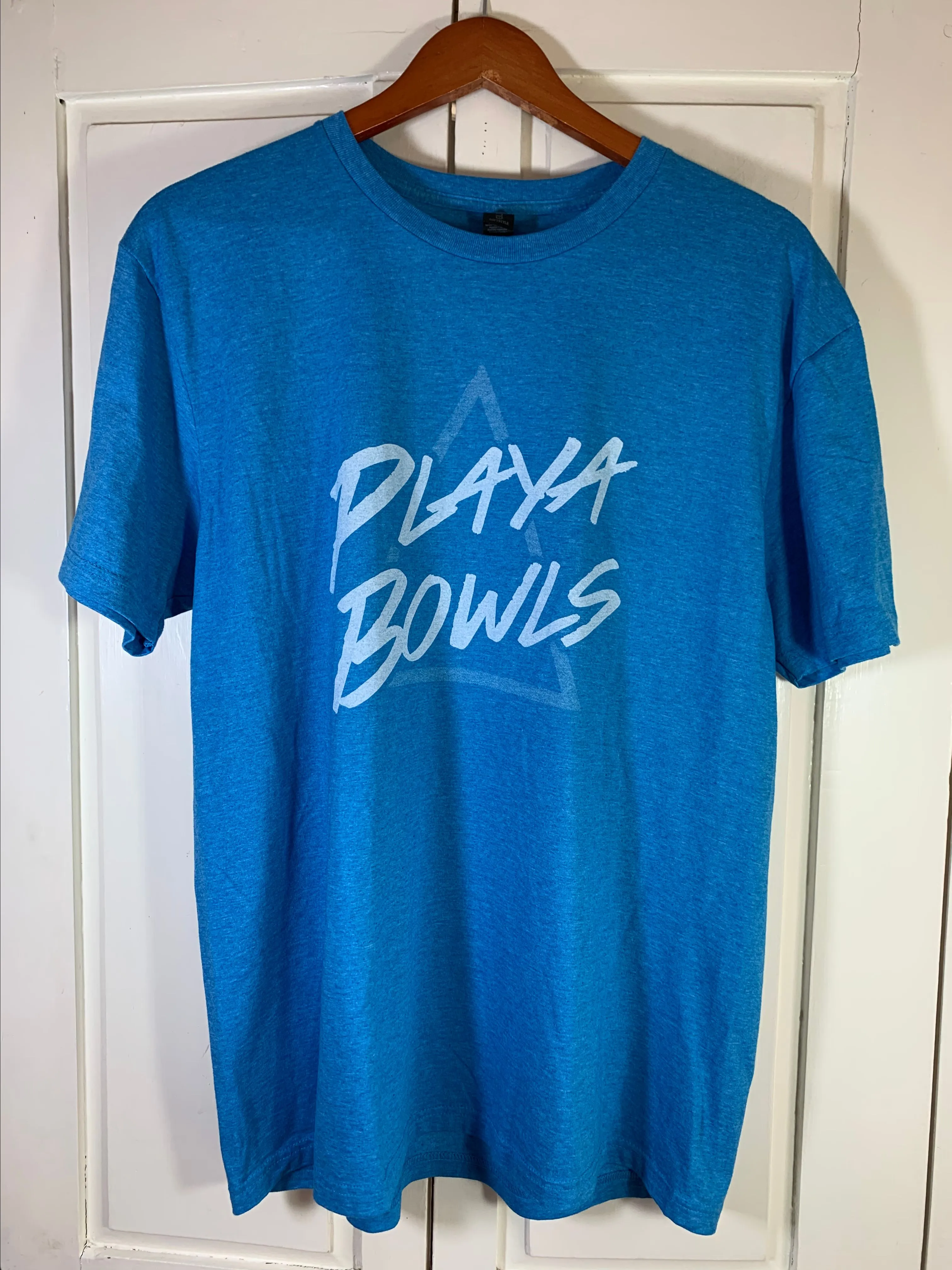 Product image for Playa Bowls T Shirt Unisex Large Employee Smoothie Bowls Casual Blue Spellout