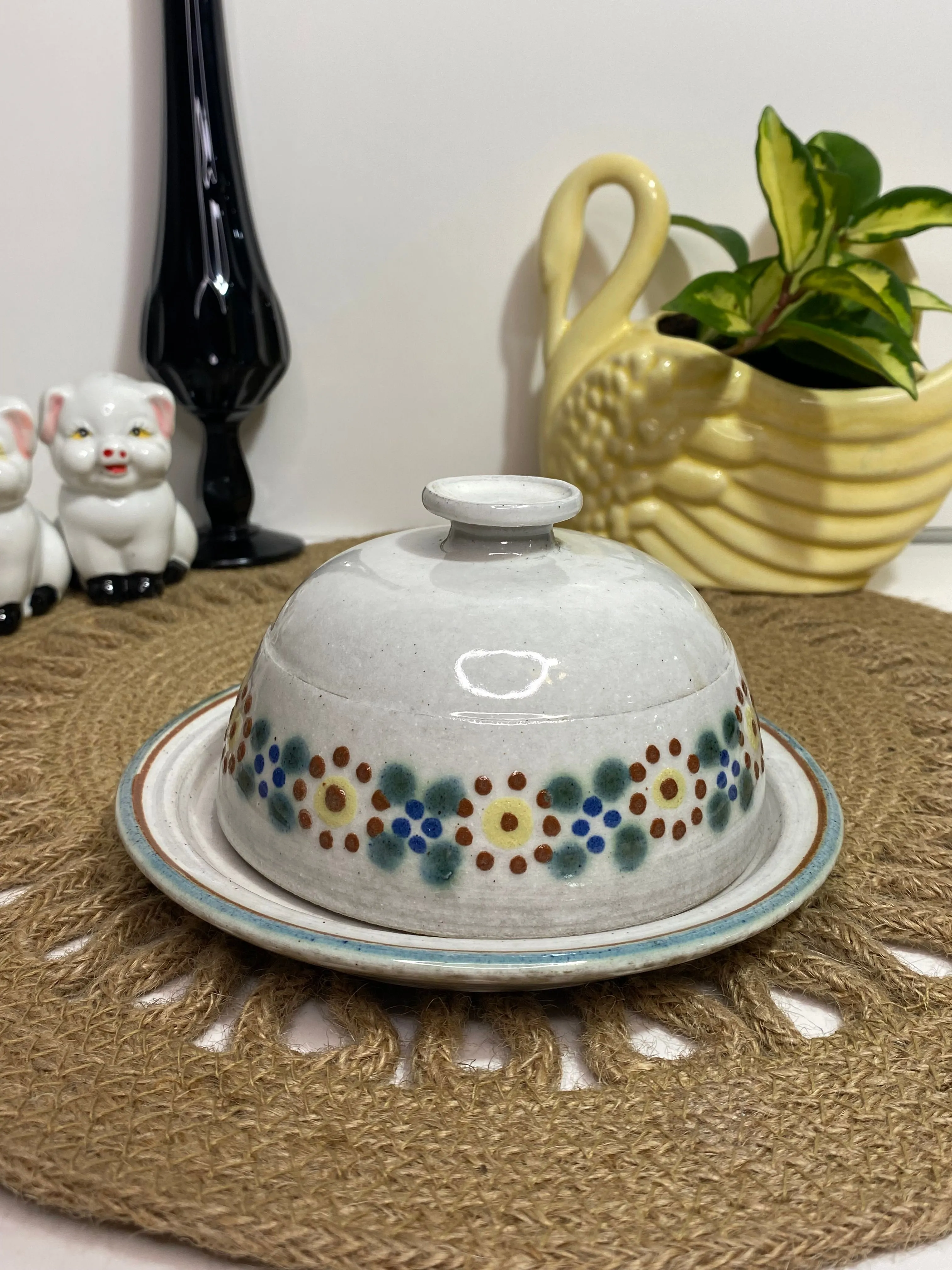 Product image for Art Pottery Round Butter Dish- signed*