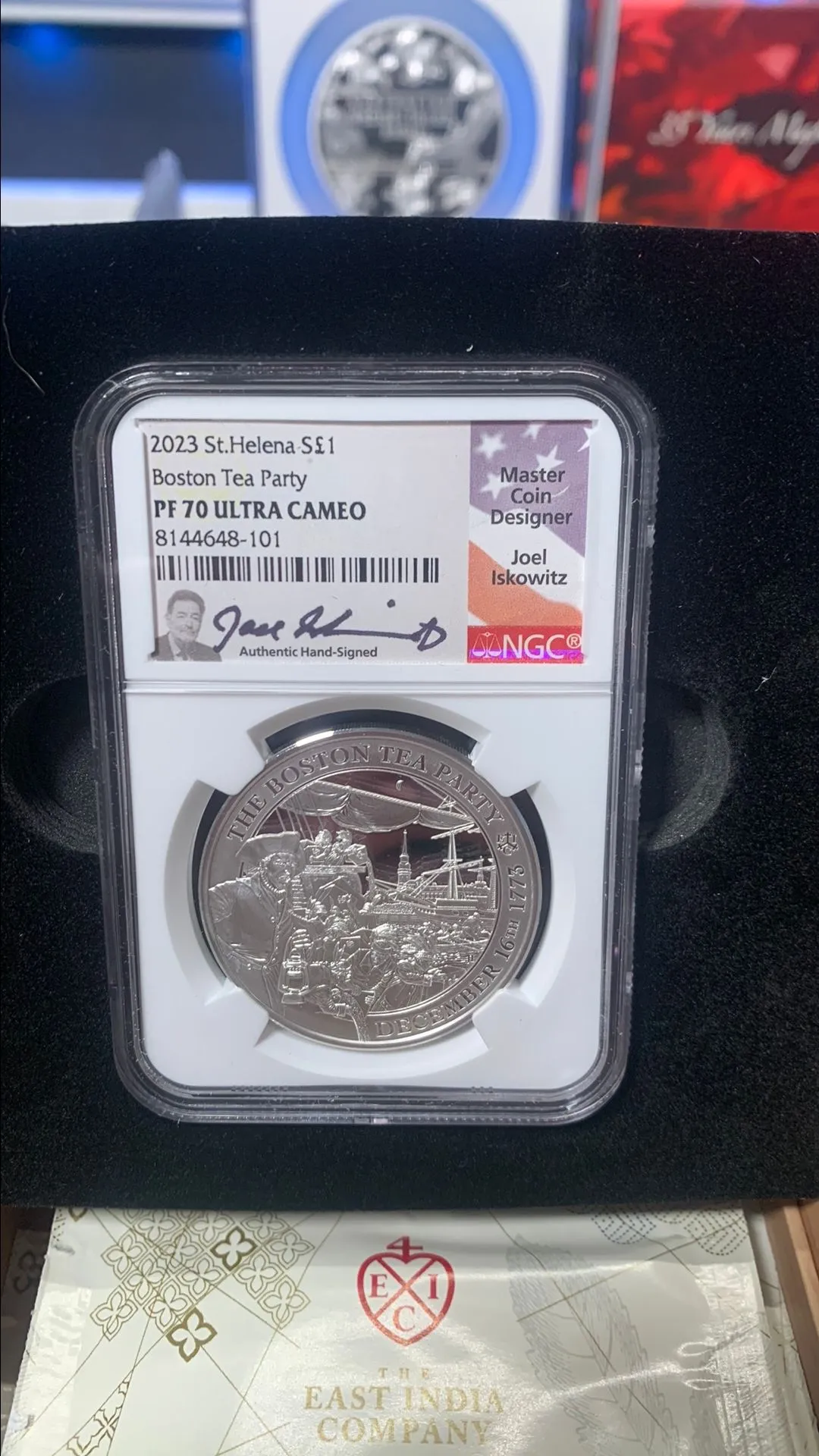 Product image for PF 70 Ultra Cameo St. Helena Boston Tea Party 1oz Silver Coin NGC. Premier S.S.