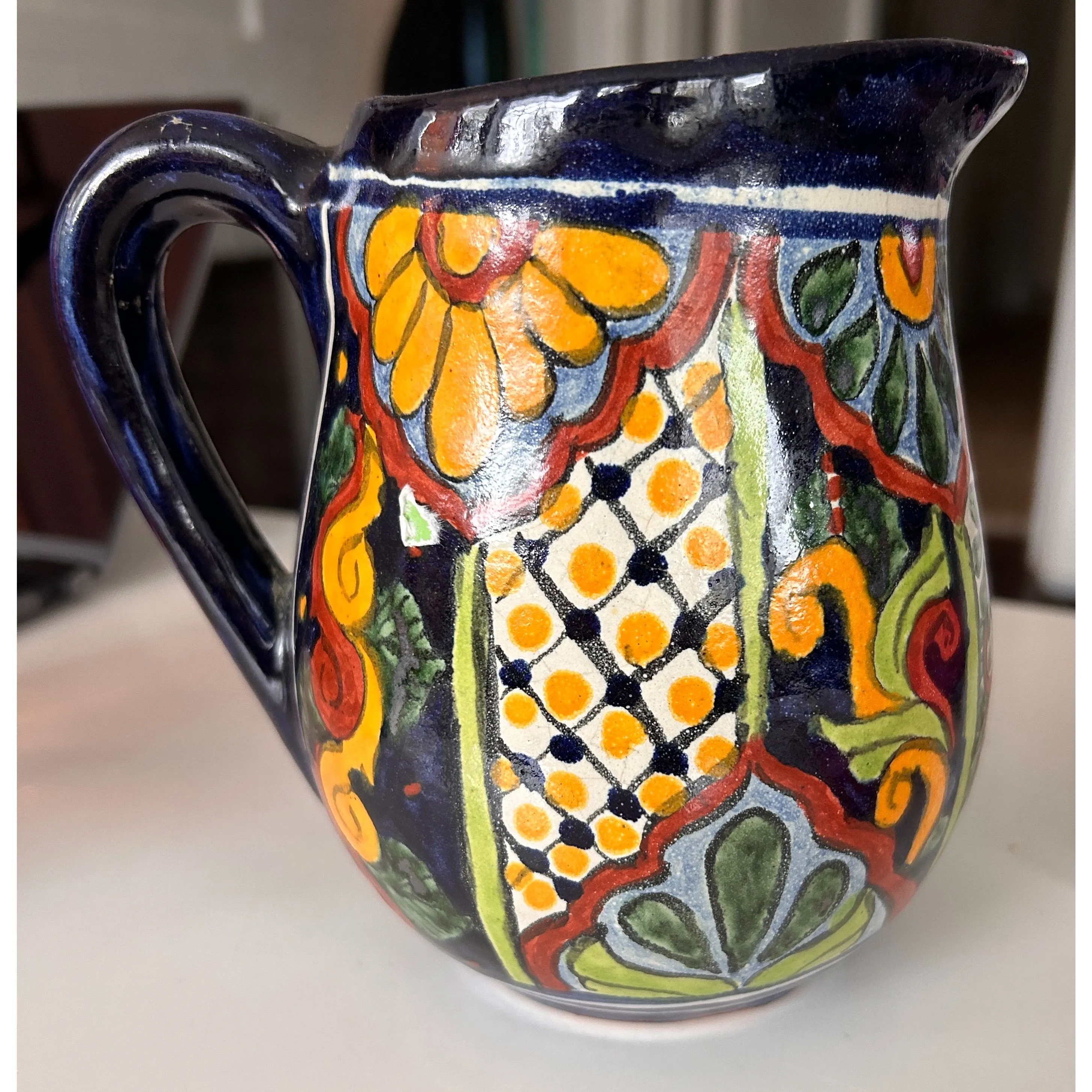 Product image for Mexican Talavera Hand Painted Folk Art Pitcher