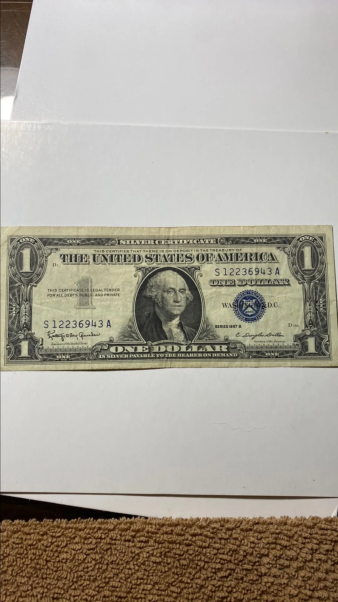 Product image for item #18 1$ silver certificate 1957B #S12236943A