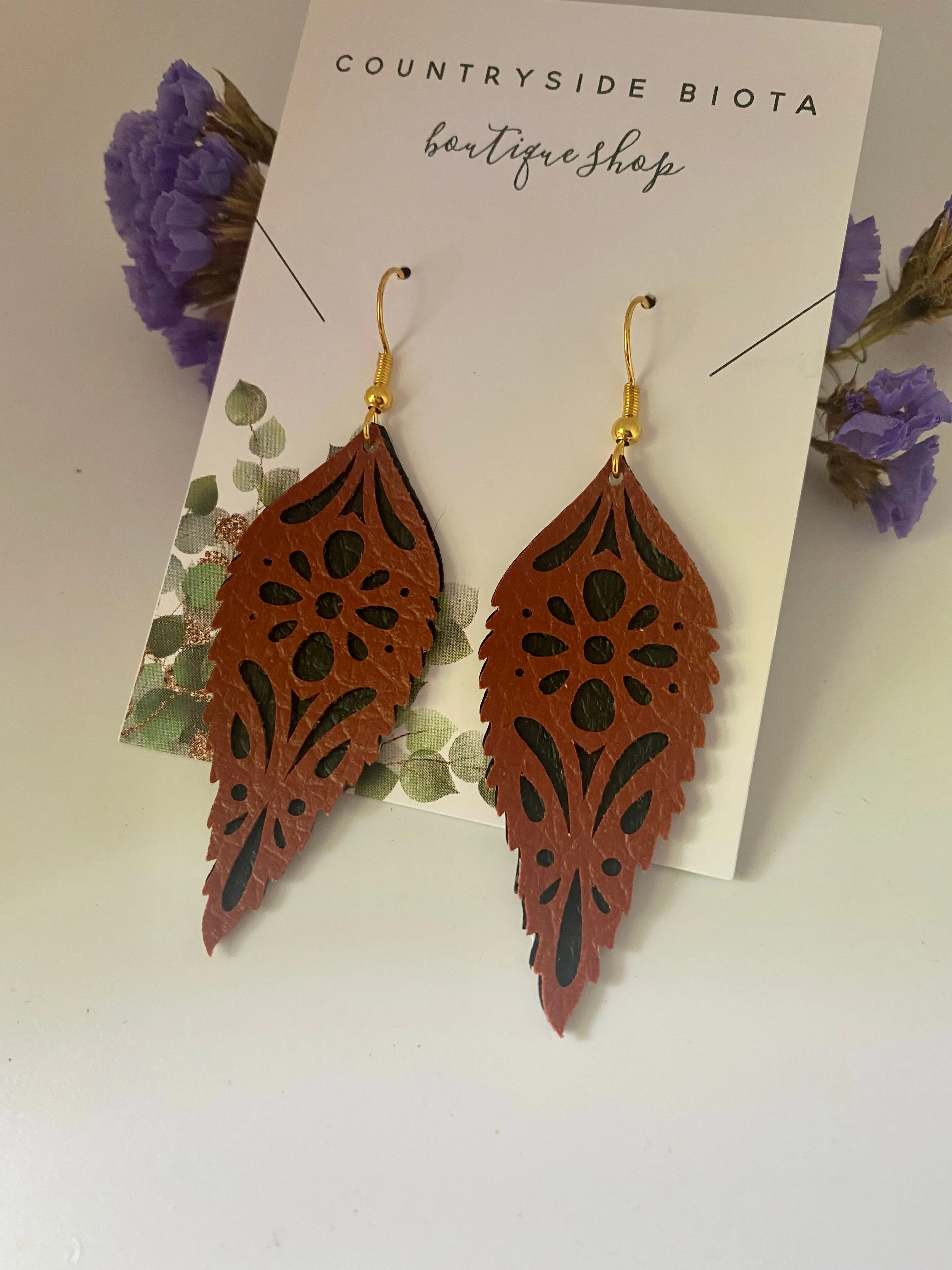 Product image for Faux Leather Leaf Earrings