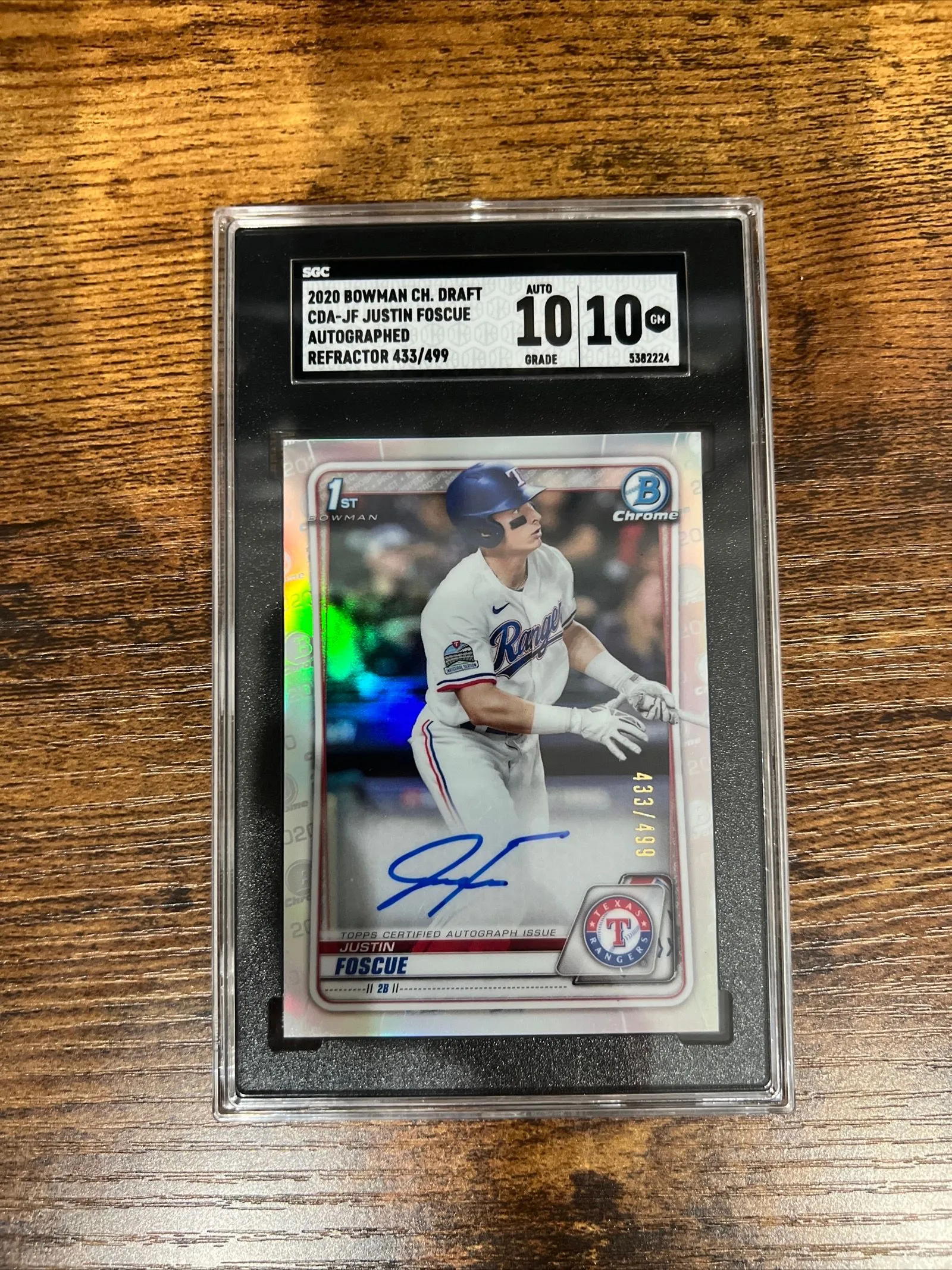 Product image for 2020 Bowman Chrome Justin Foscue 1st Refractor Auto /499 #CDA-JF SGC 10 10 Gem