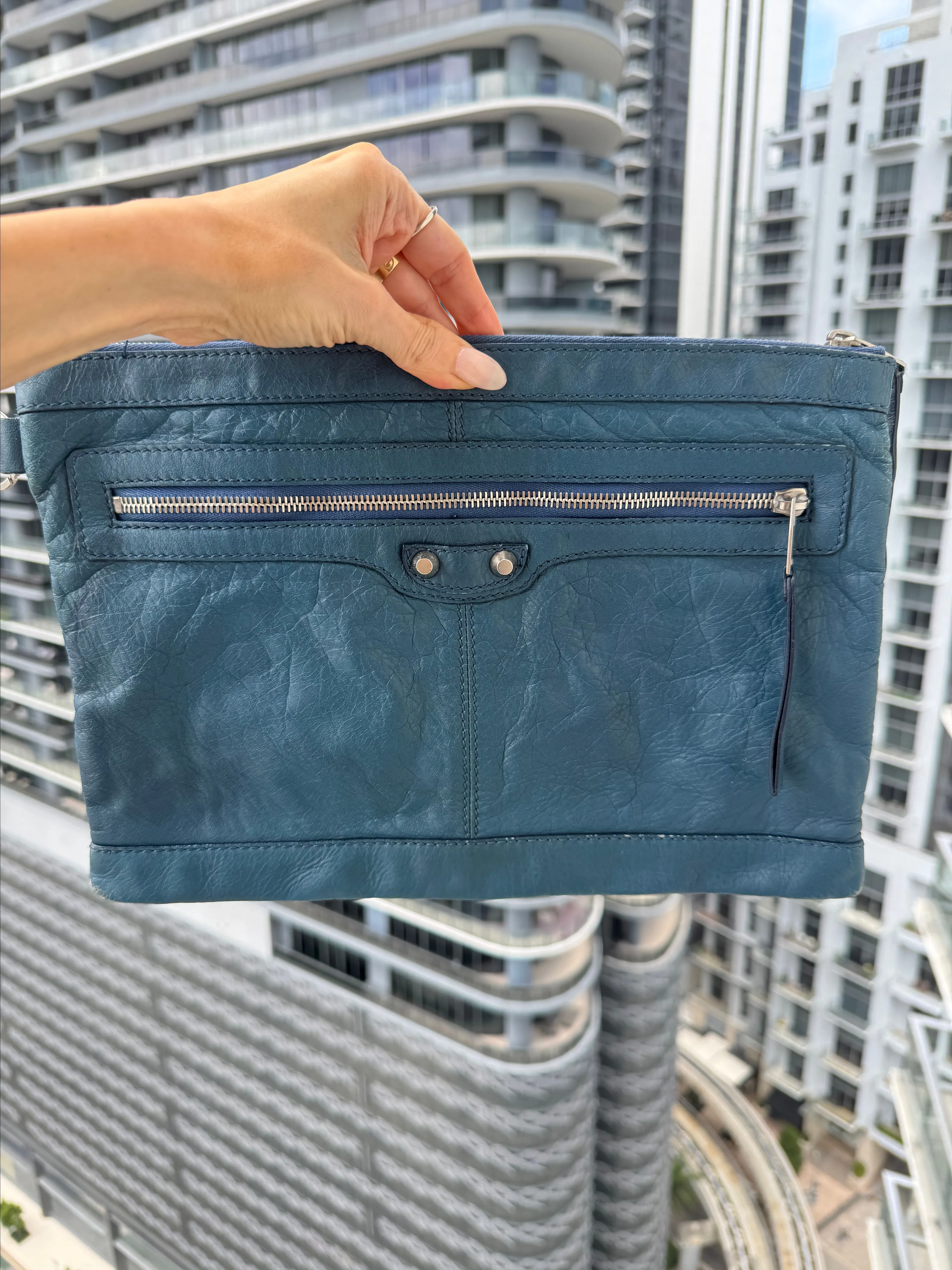 Product image for 50. Balenciaga Motocross Extra Large Clutch in Blue