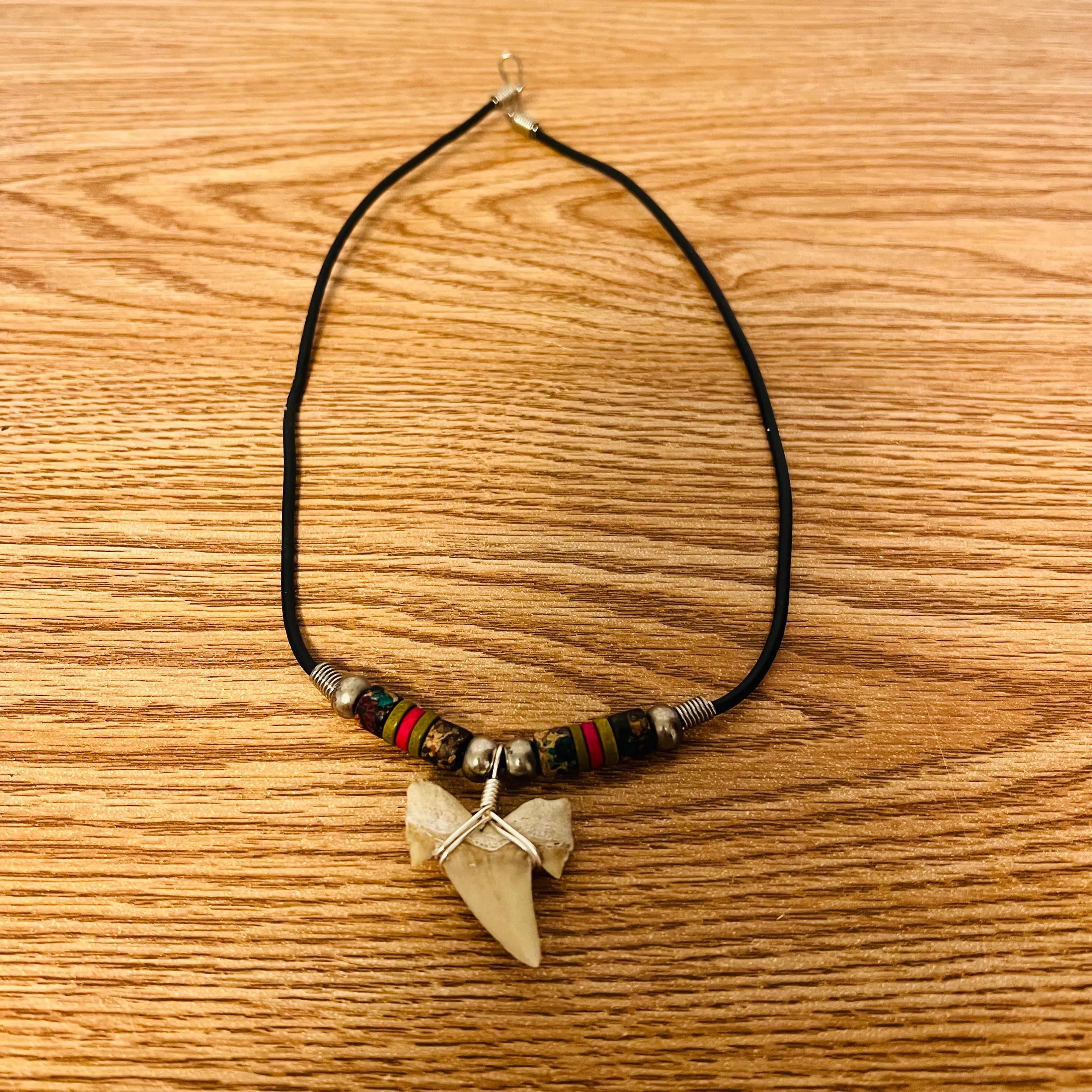 Product image for Shark Tooth Beaded Necklace on Black Cord Clip Clasp Triable   Condition: Good Thank you for your bu