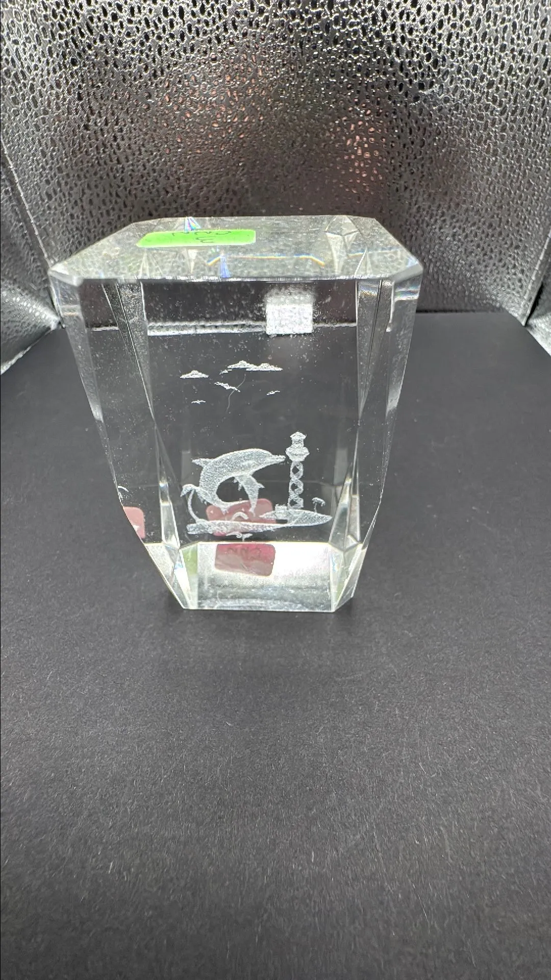Product image for Etched crystal dolphin paperweight