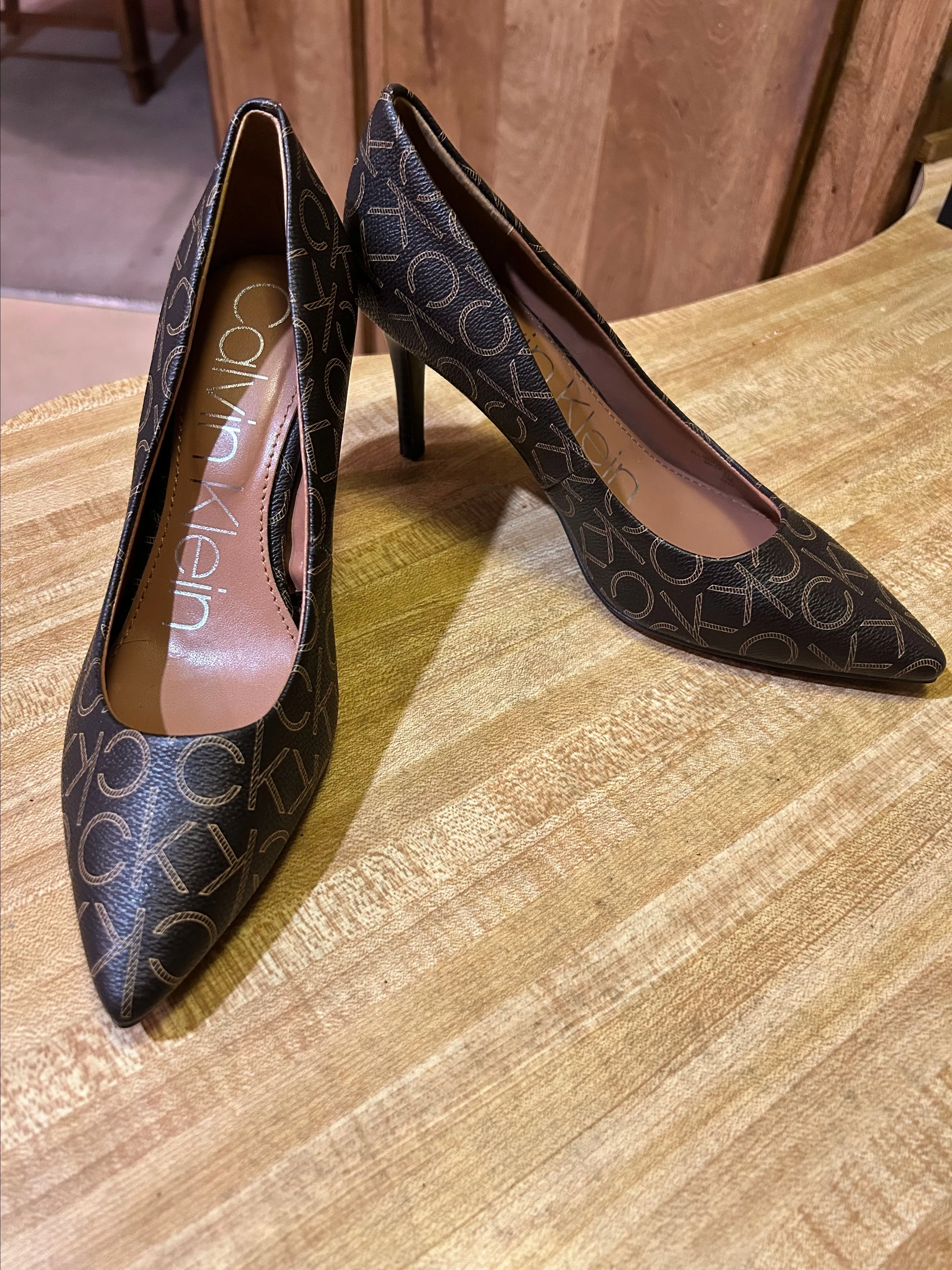 Product image for #9 Calvin Klein Monogram-Giana-Brown High Heels 6 1/2 M
