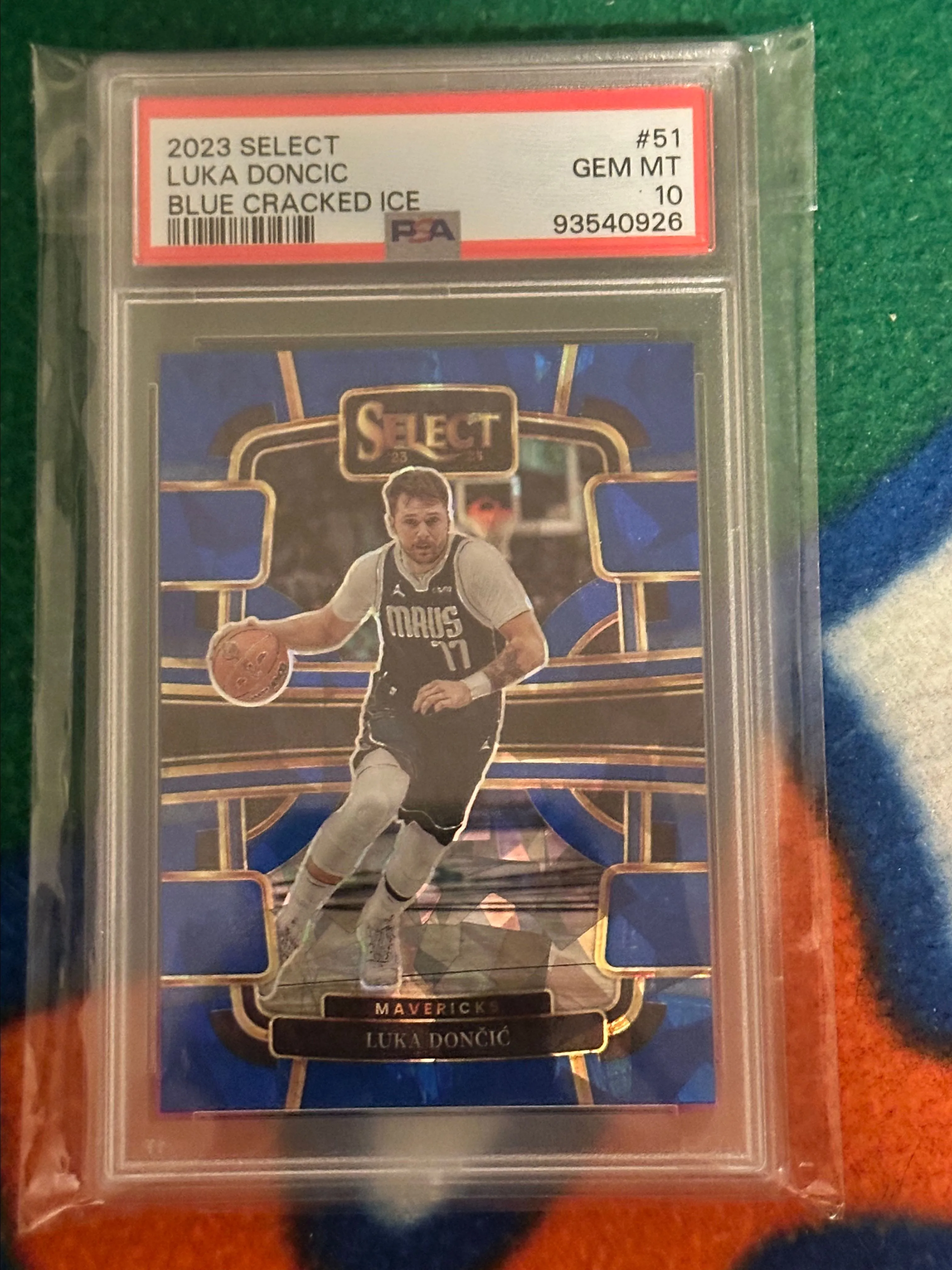 Product image for 2023 Panini Select Luka Doncic Blue Cracked Ice PSA 10