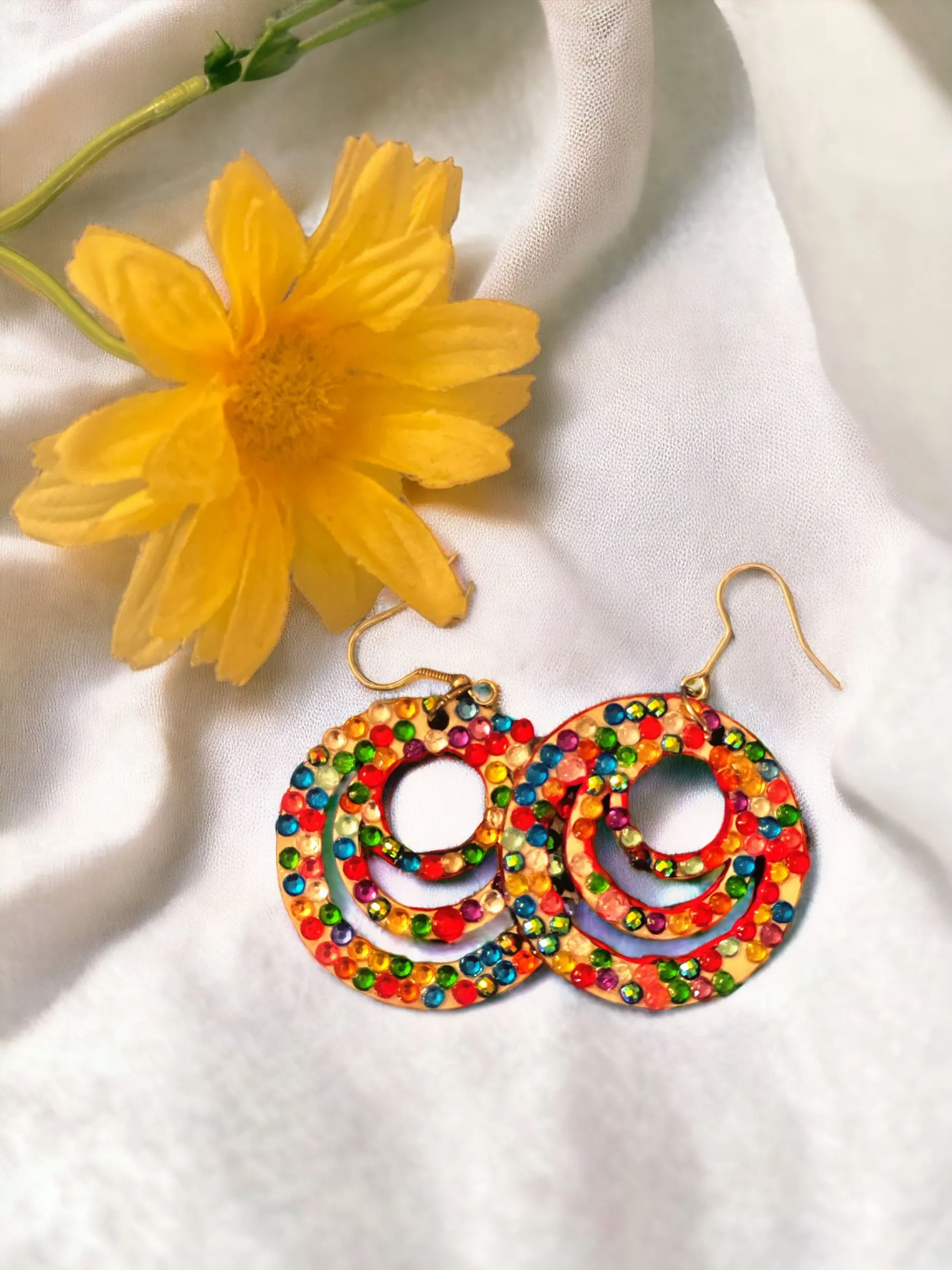 Product image for Wooden Multicolored Sparkle Dangle Earrings