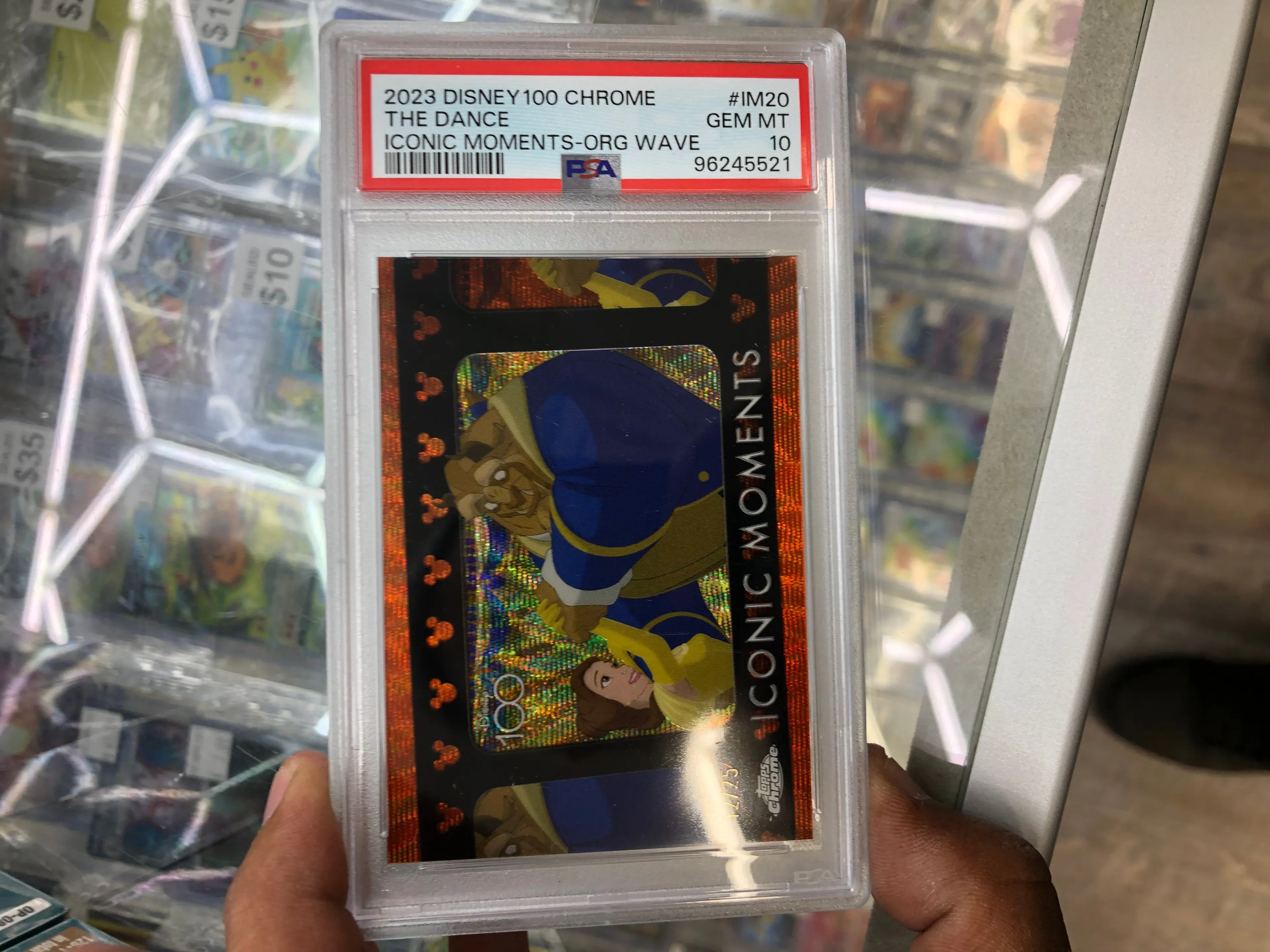 Product image for 2023 Disney 100 topps chrome Beauty and the beast iconic moment orange wave /25 psa 10 pop 2