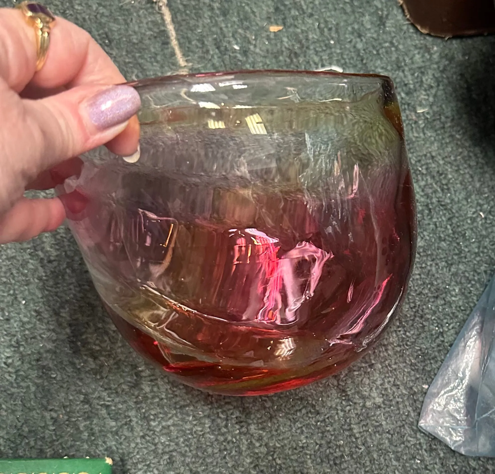 Product image for Handblown glass with pink clear and yellow