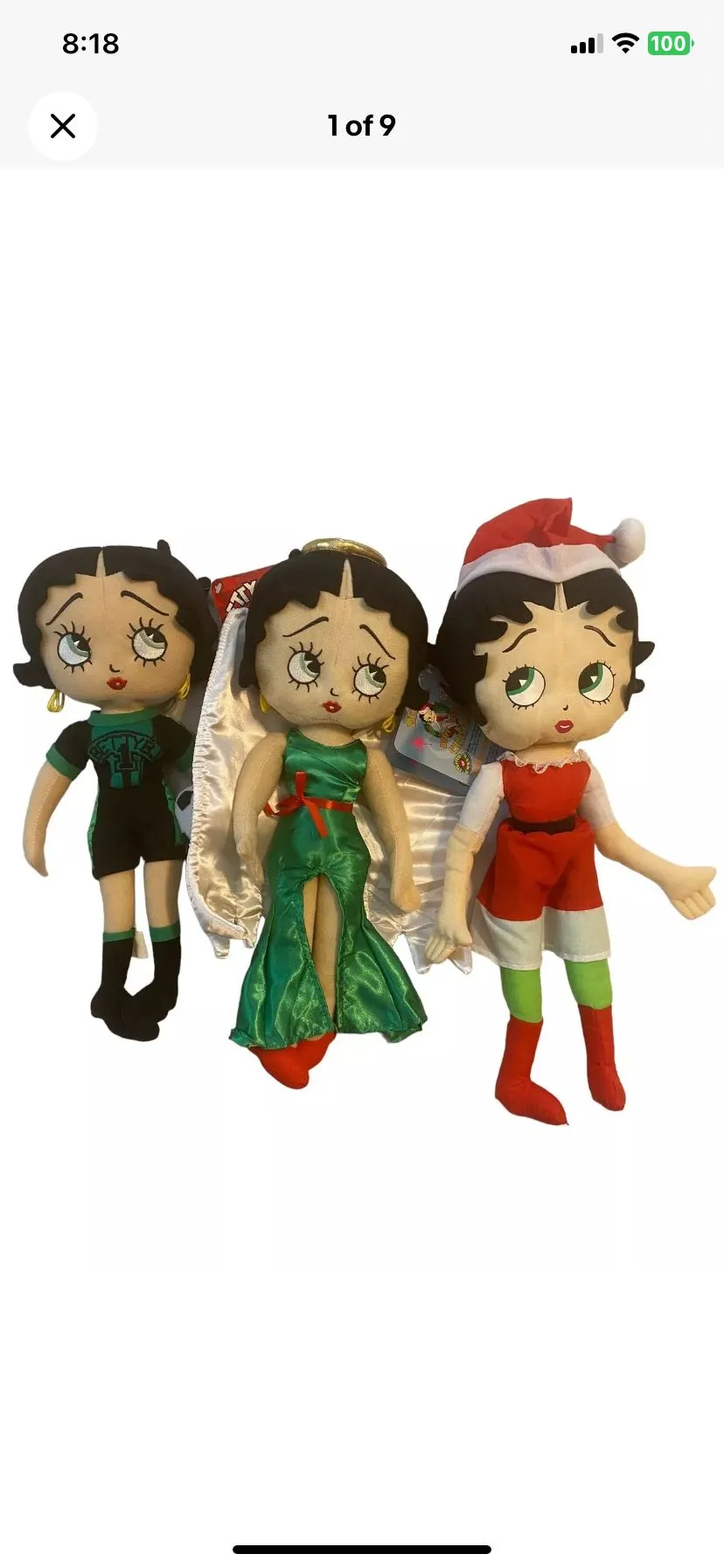 Product image for 3- Betty Boop Plush Dolls 16.5” Sugar Loaf 1 Soccer 1 Angel 1 Angel Elf All New