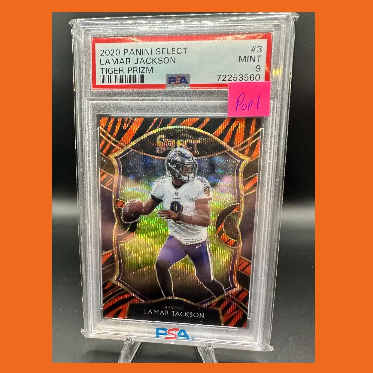 Product image for 2020 Panini Select Lamar Jackson Tiger Prizm PSA MINT 9 POP 1!!
