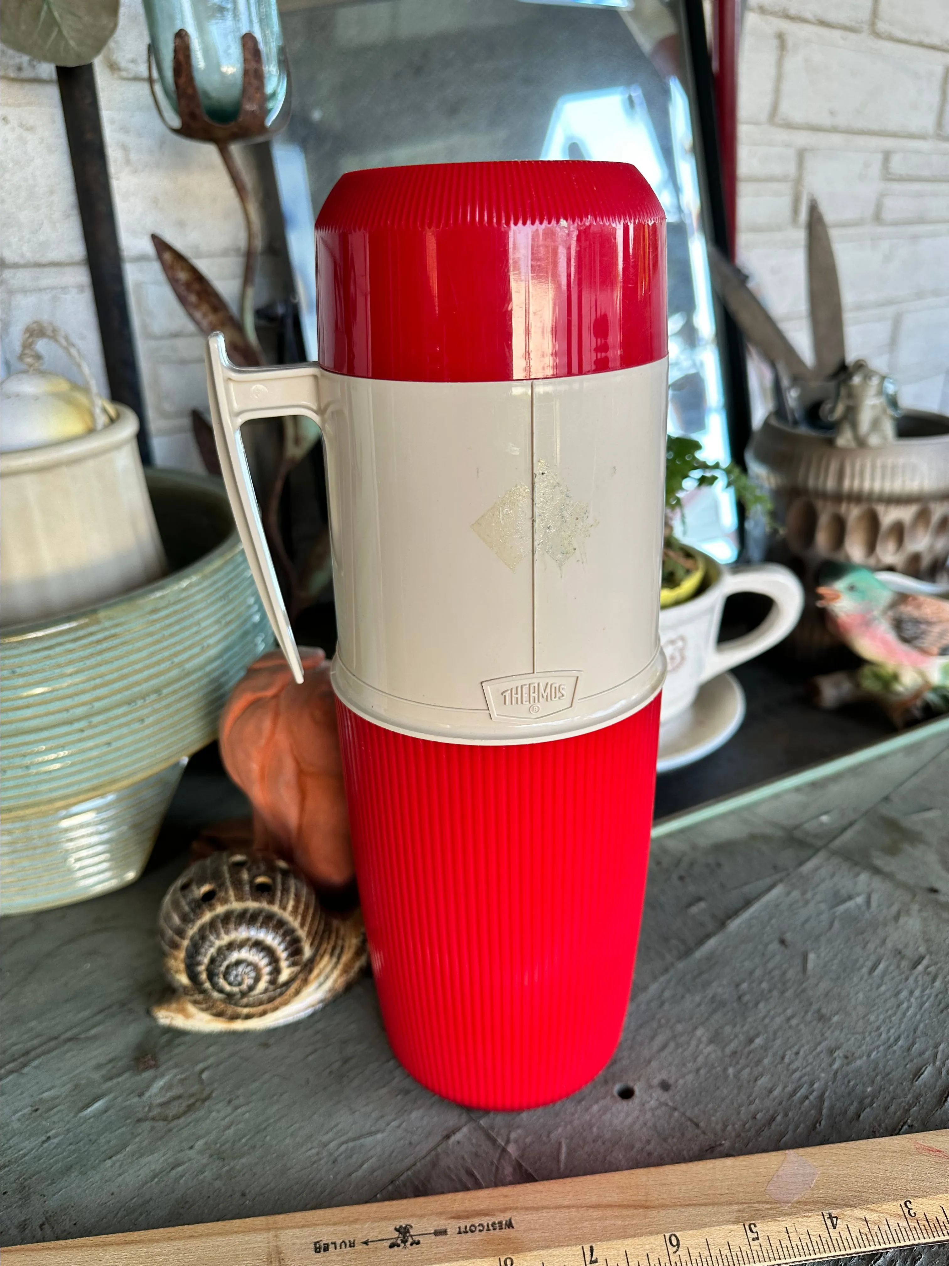 Product image for Tall red and white handled thermos
