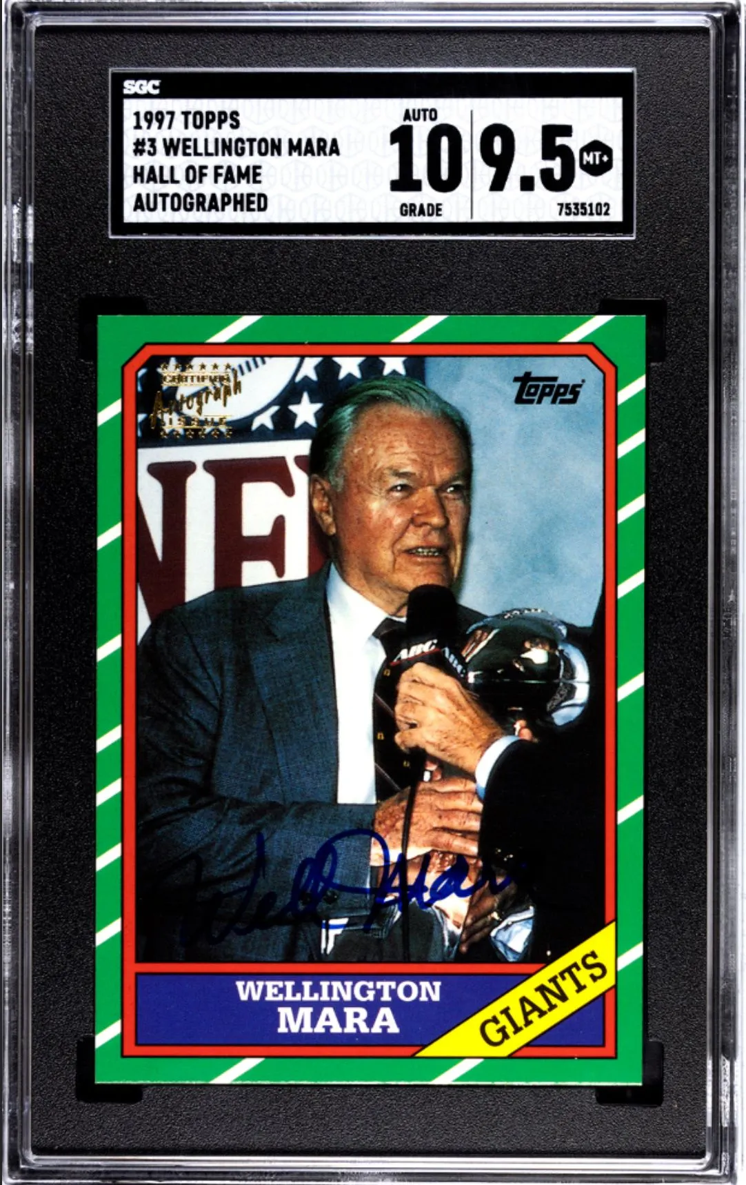 Product image for 1997 Topps Wellington Mara HOF Auto-Pop 1- HIGHEST GRADE RECORDED