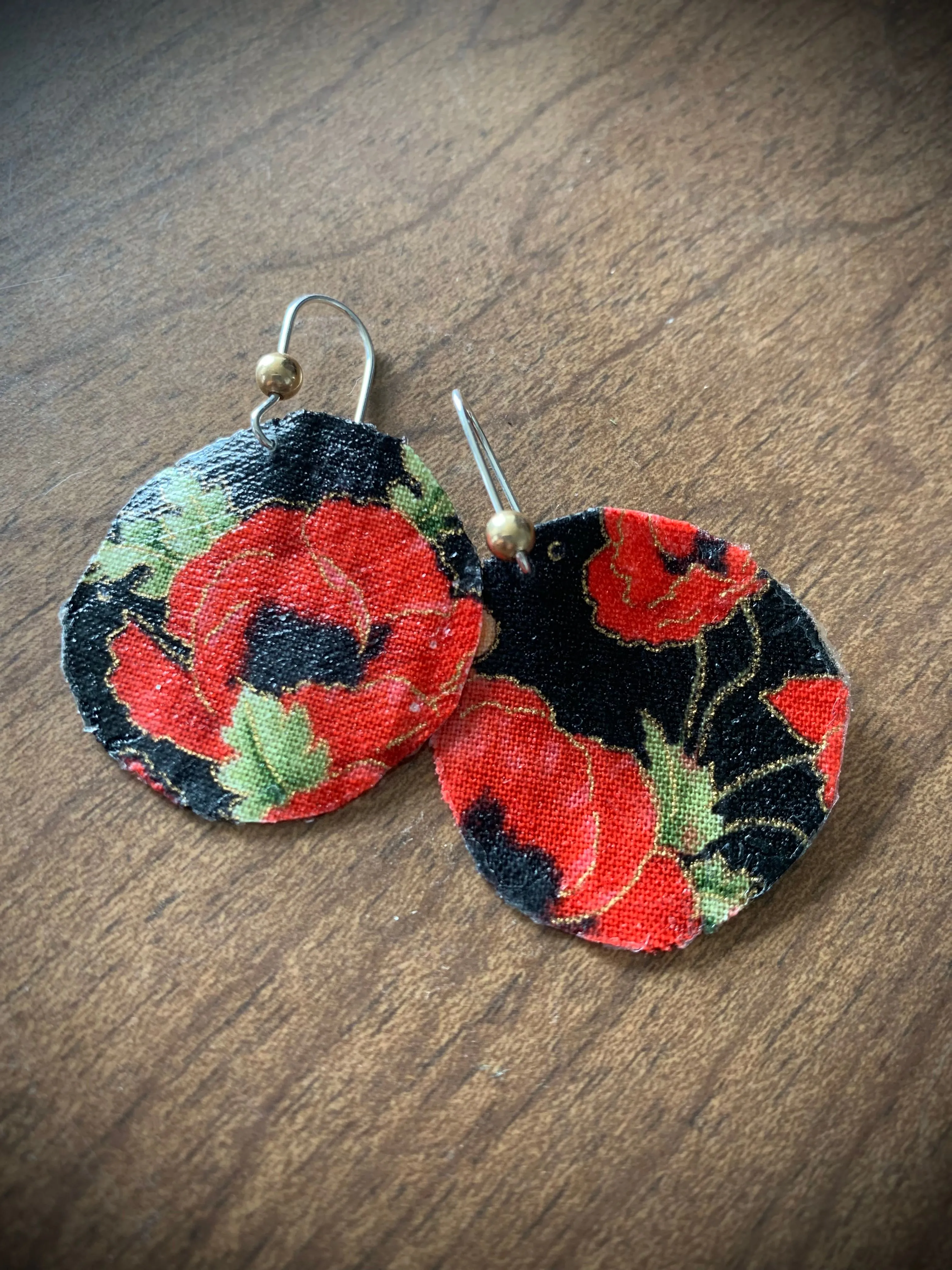 Product image for Fabric Earrings - Red Flower Design #1