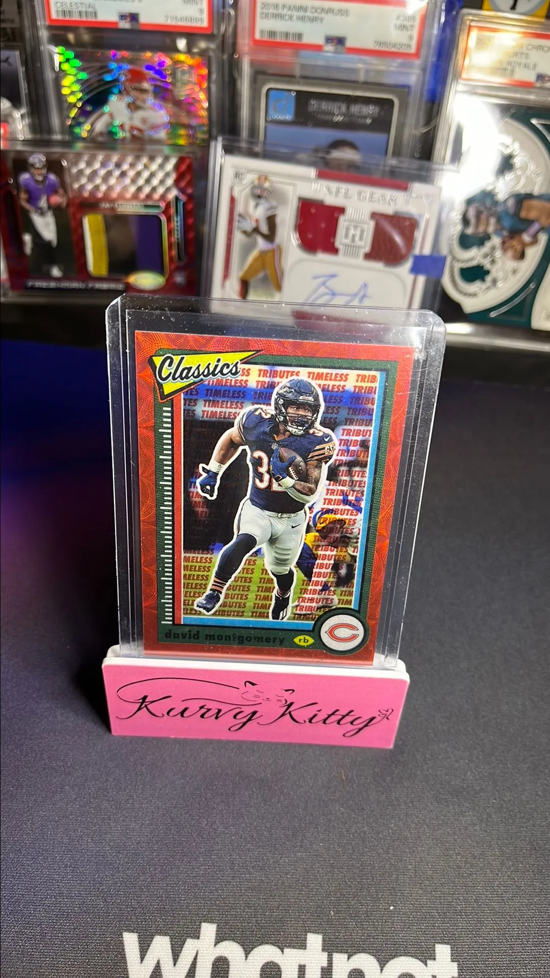 Product image for 2022 Panini David Montgomery Classics Timeless Tributes Red #15 SSP 20/35 Bears