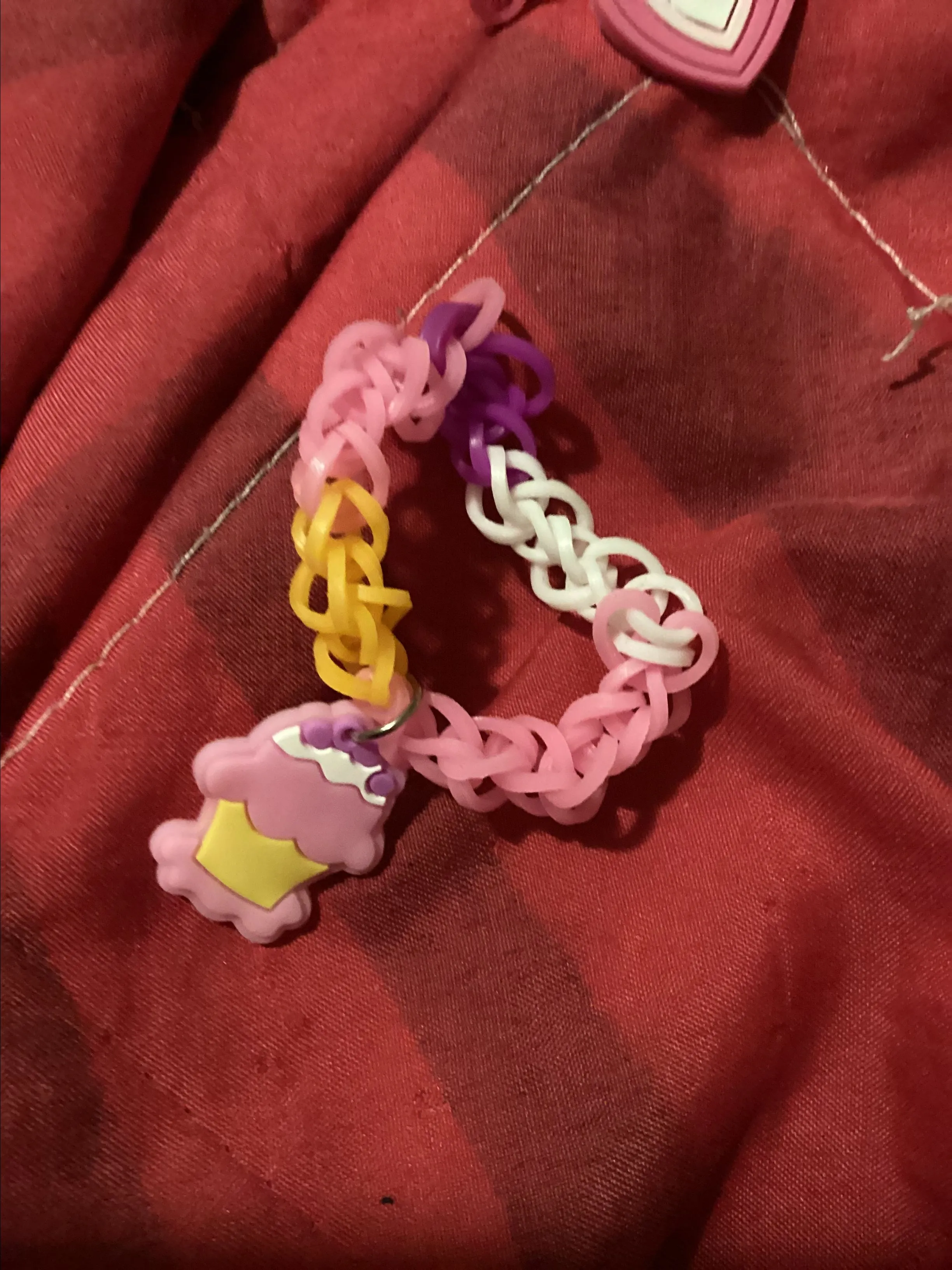Product image for Handmade Rainbow Loom Bracelet Cupcake Bakery Purple Pink Themed Charm