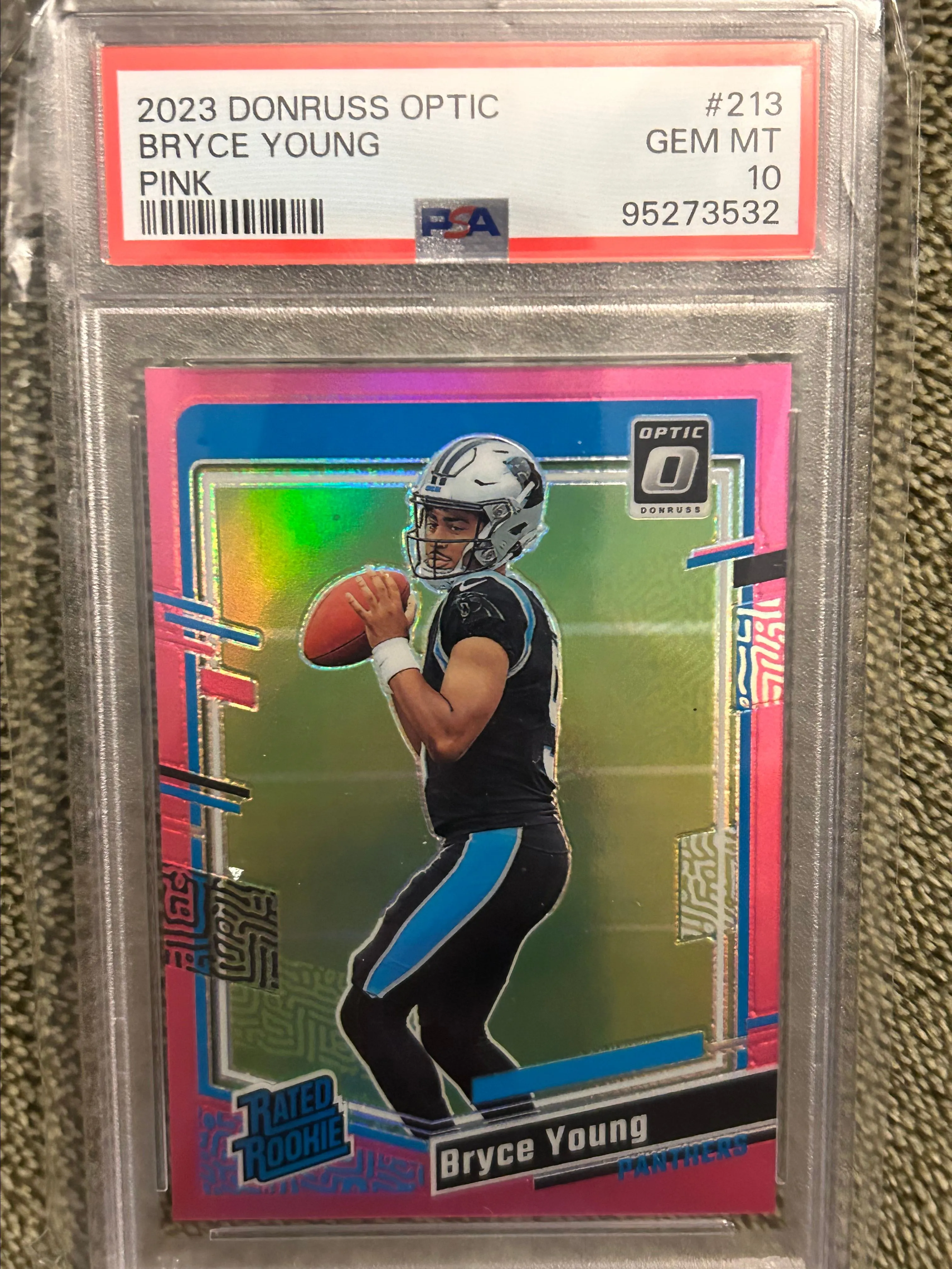 Product image for 2023 Donruss Optic Bryce Young Rated Rookie RC Preview Pink #311 PSA 10 GEM MINT