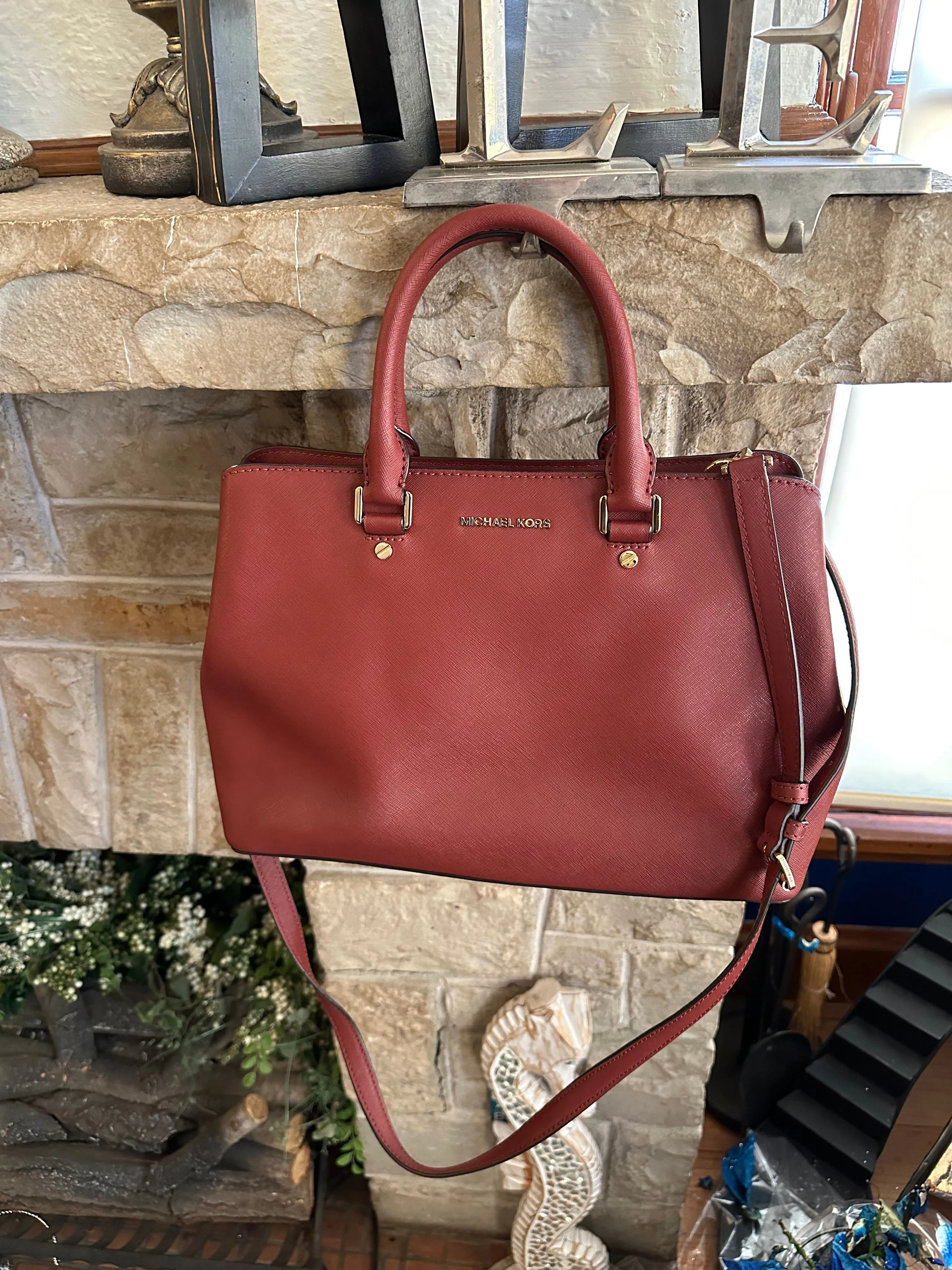 Product image for Michael Kors Burgandy satchel hobo strap large