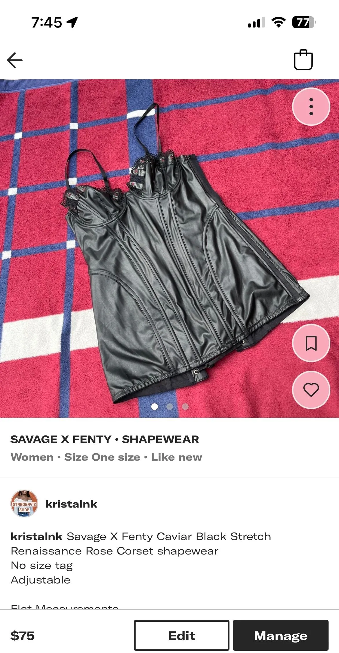 Product image for Savage X Fenty Caviar Black Stretch Renaissance Rose Corset shapewear