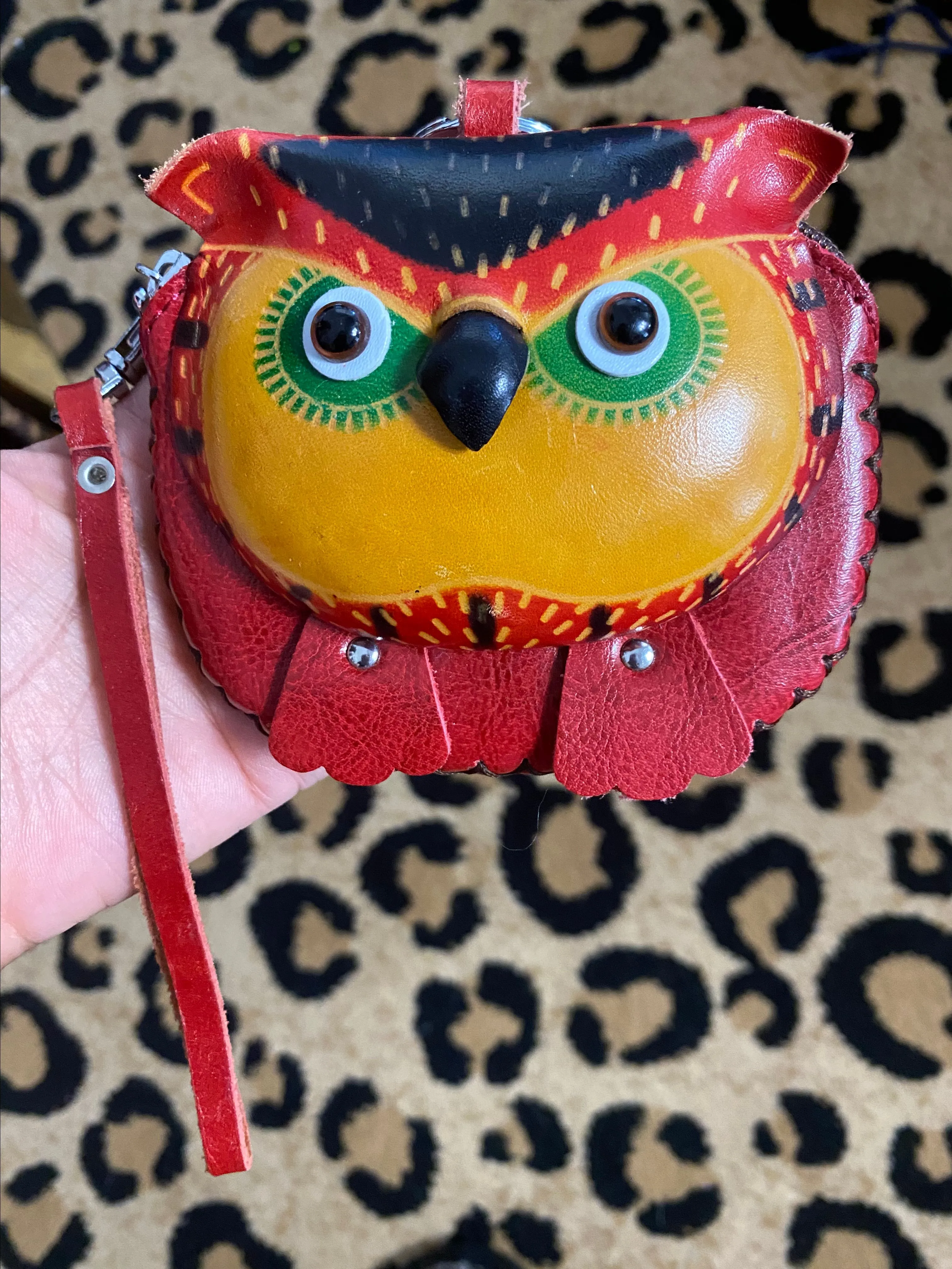 Product image for Leather Owl Zip Wristlet Wallet