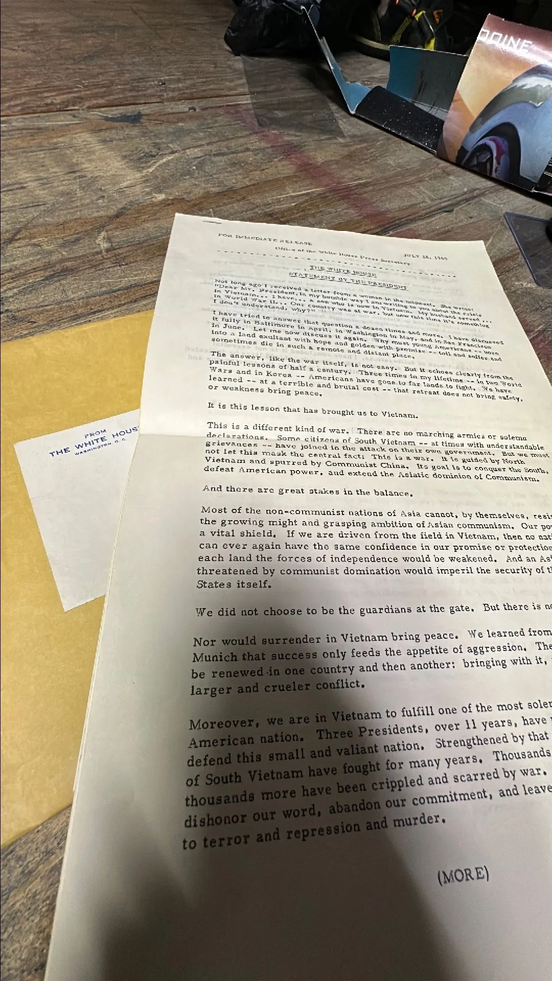 Product image for 1965 LBJ Vietnam War White House Packet w/ Speech & Q&A