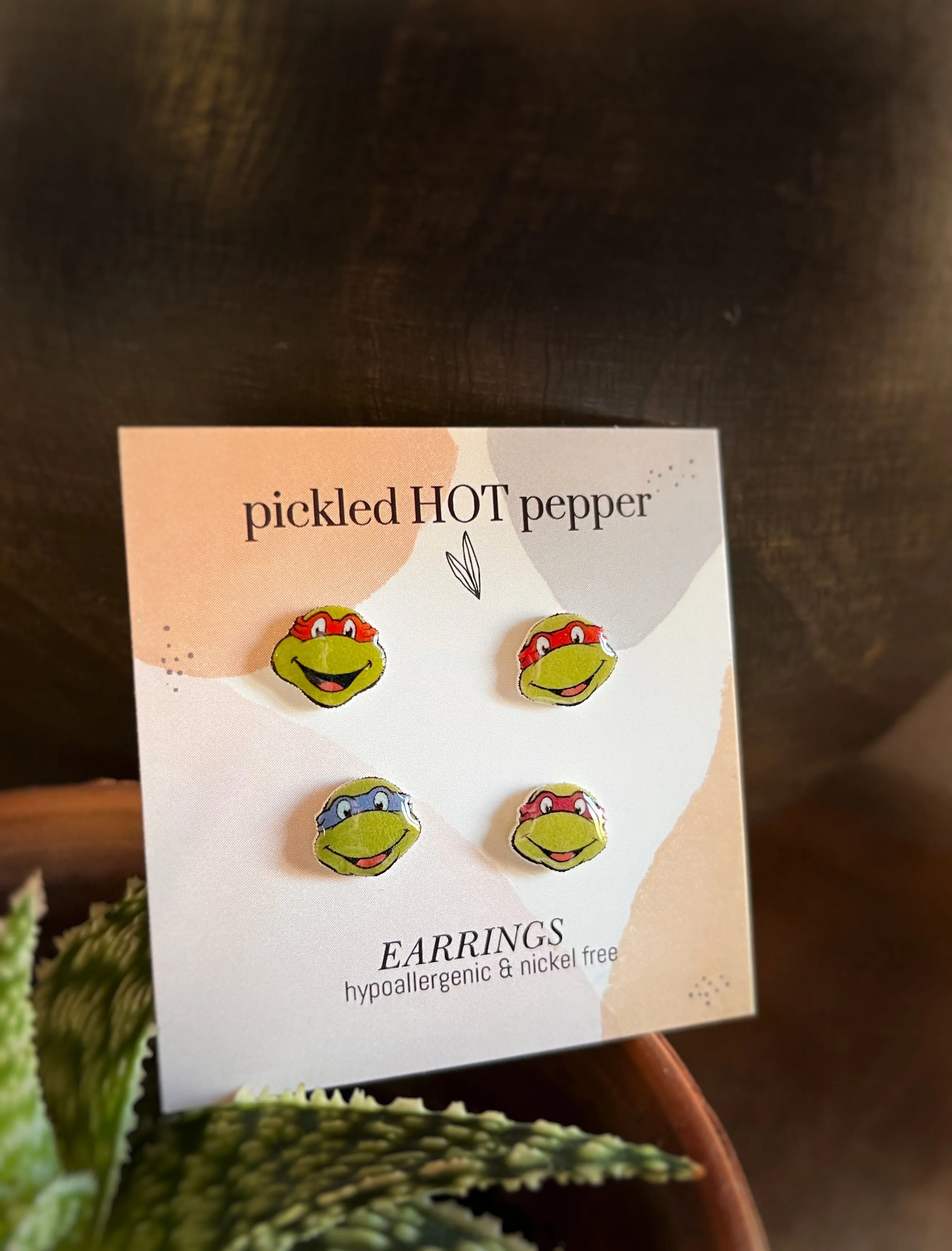 Product image for Ninja turtle stud, earrings, turtle power