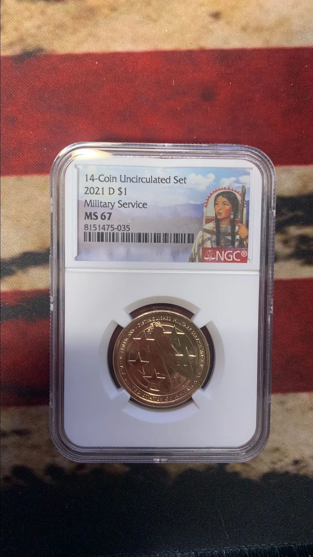 Product image for 2021-D MS 67 Sacagawea $1 MILITARY SERVICE 14 - COIN UNCIRCULATED SET ONLY 92 GRADED HIGHER