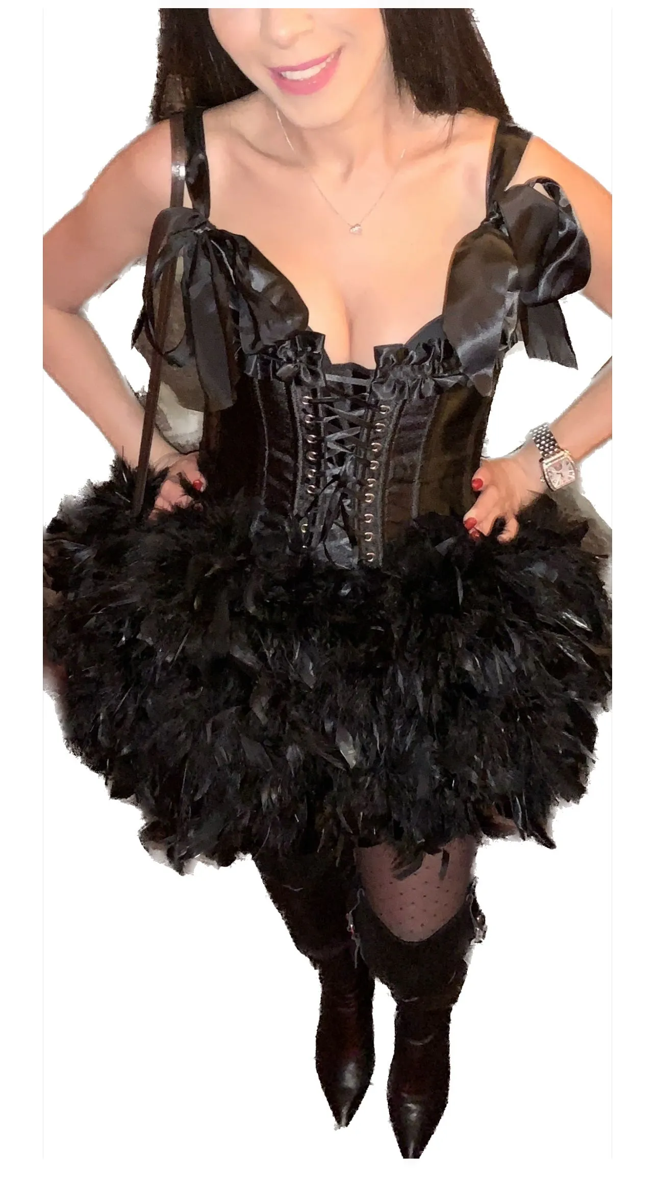 Product image for TWILIGHT Burlesque Costume Corset Black Swan Cosplay Feather Corset Gothic Steampunk dress