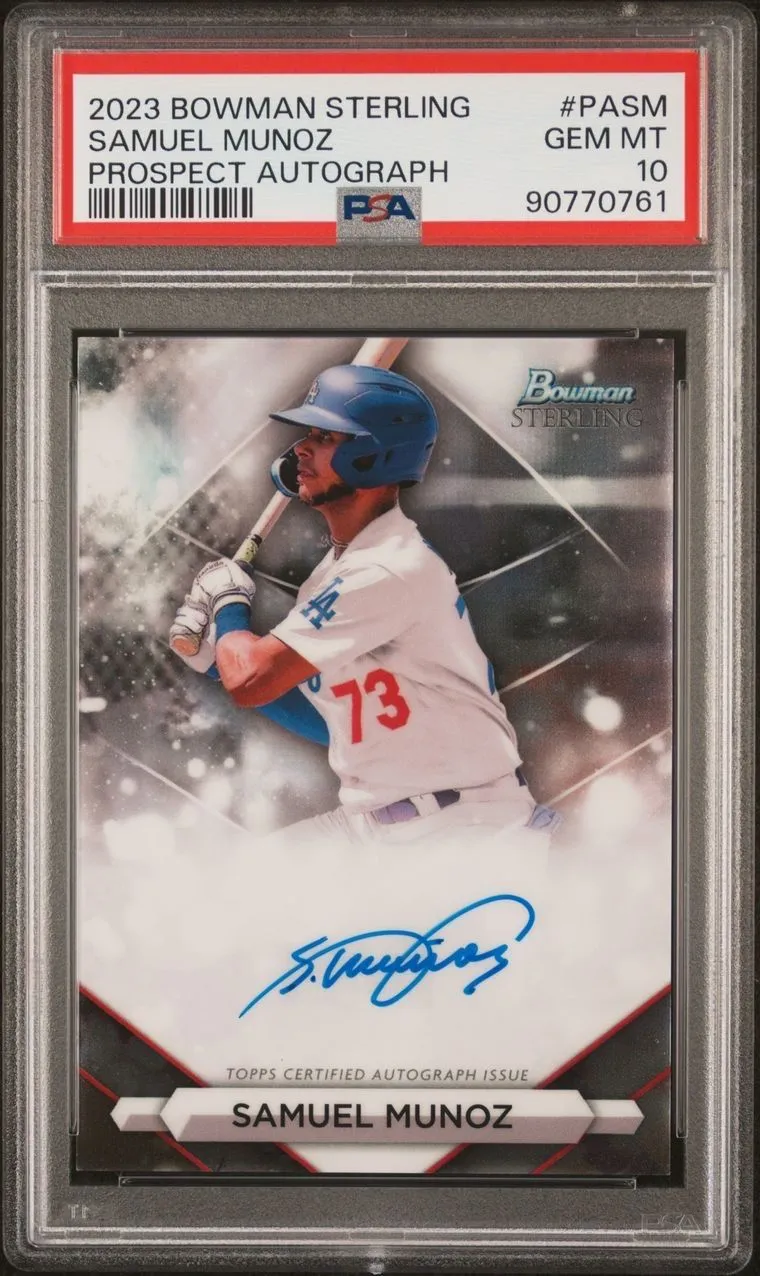Product image for 2023 Bowman Sterling Prospect Autographs Samuel Munoz PASM  PSA GEM MT 10