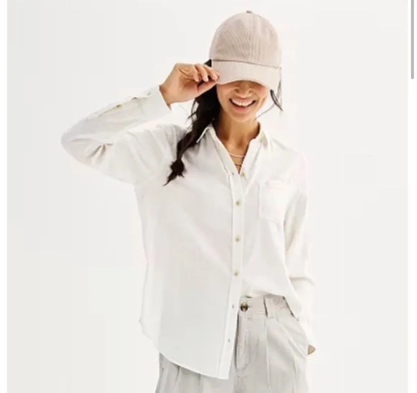 Product image for SONOMA WOMEN'S EVERYDAY WHITE LONG SLEEVE BUTTON DOWN SHIRT