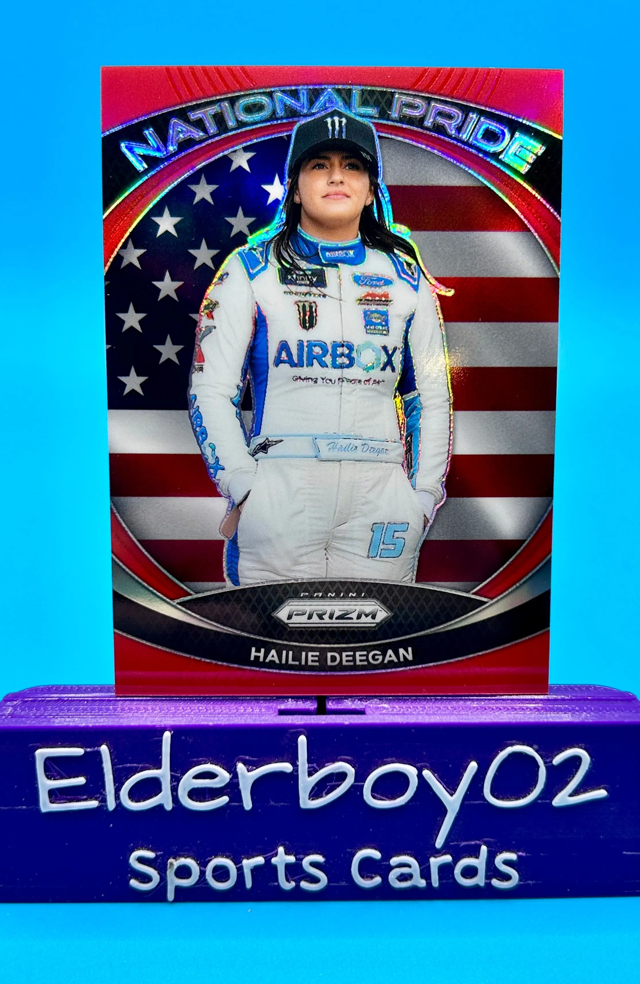 Product image for Hailie Deegan 4/99 National Pride Red Prizm 2024 Panini Prizm Racing Nascar