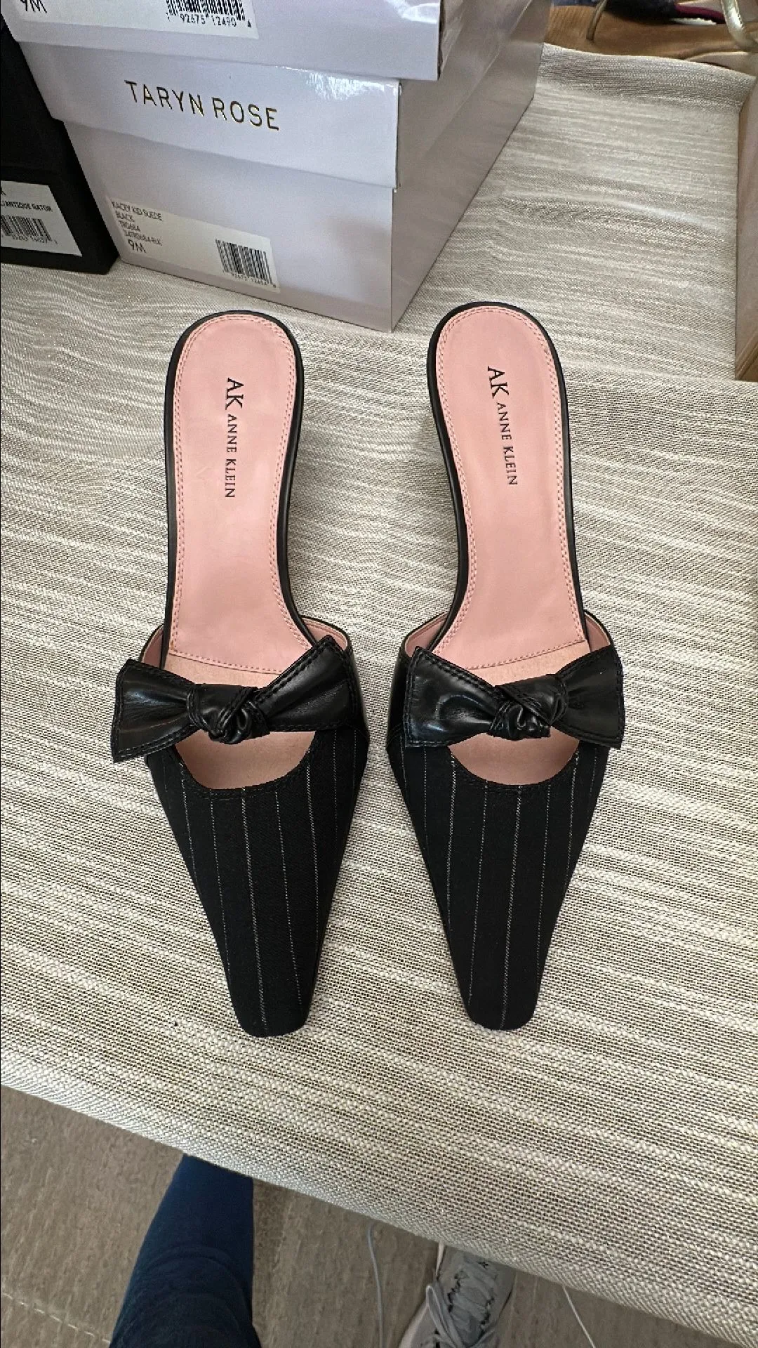 Product image for Anne Klein black and white stripped slip on's. Size 9
