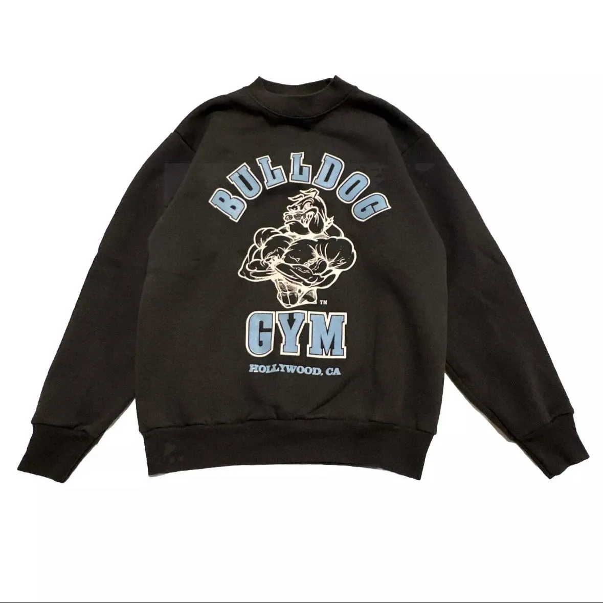 Product image for Vtg Bulldog Gym Hollywood CA Pullover Crewneck Sweater Gray Youth Large 14-16 17x21.5