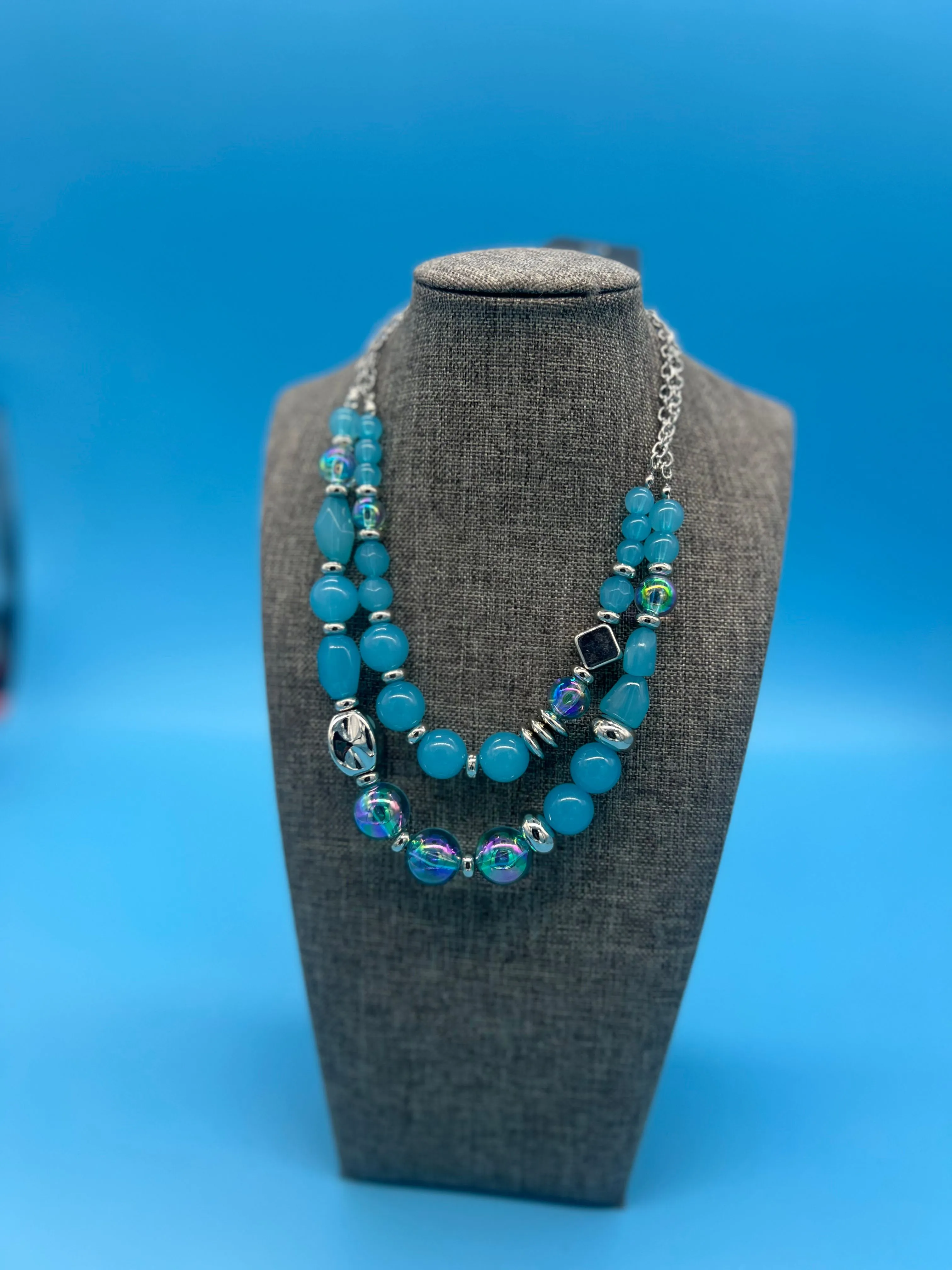 Product image for Double layer blue beaded necklace ￼