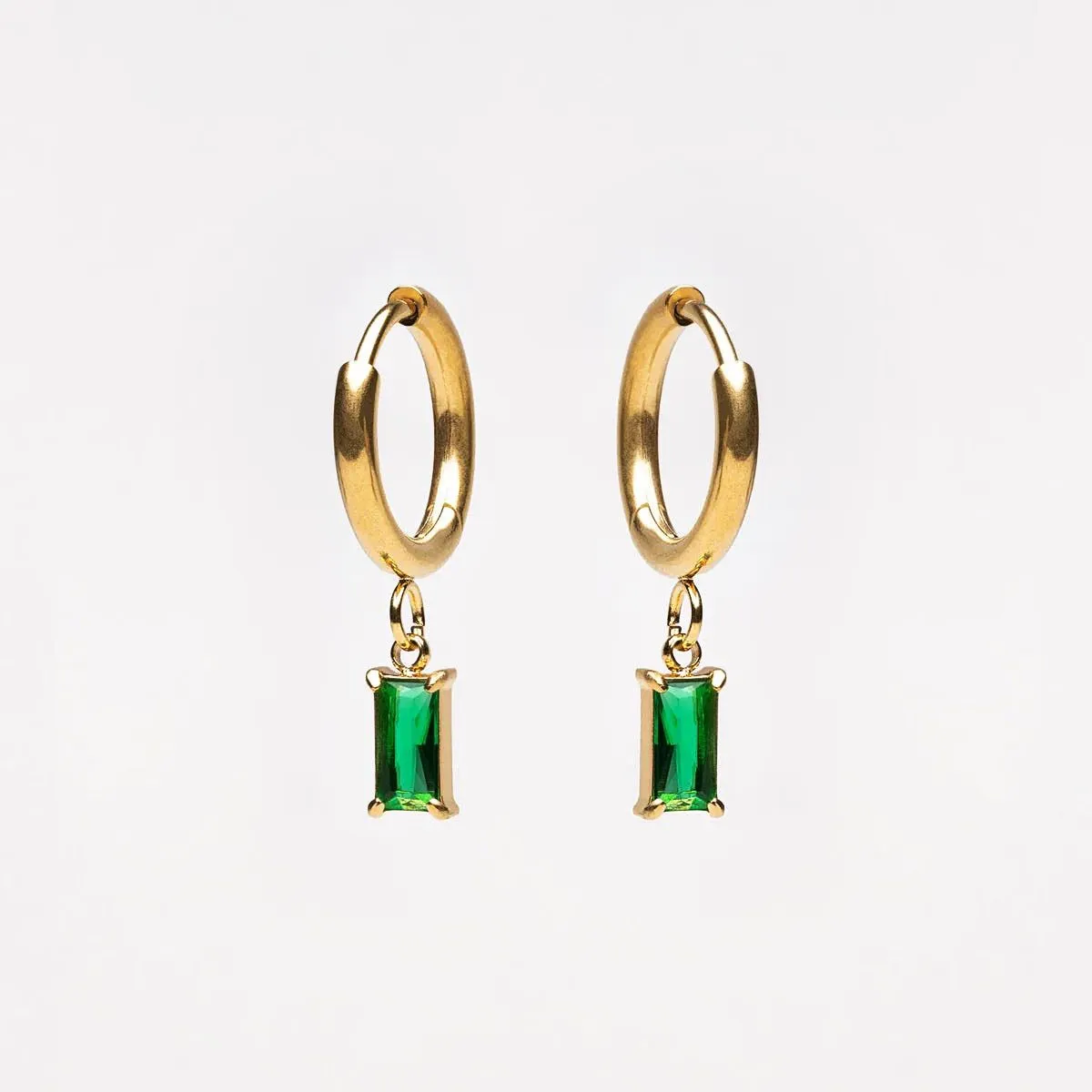 Product image for 18k Gold Plated Emerald Cut Dangle Huggie Earrings Womens Gold Earrings By North Jewelry