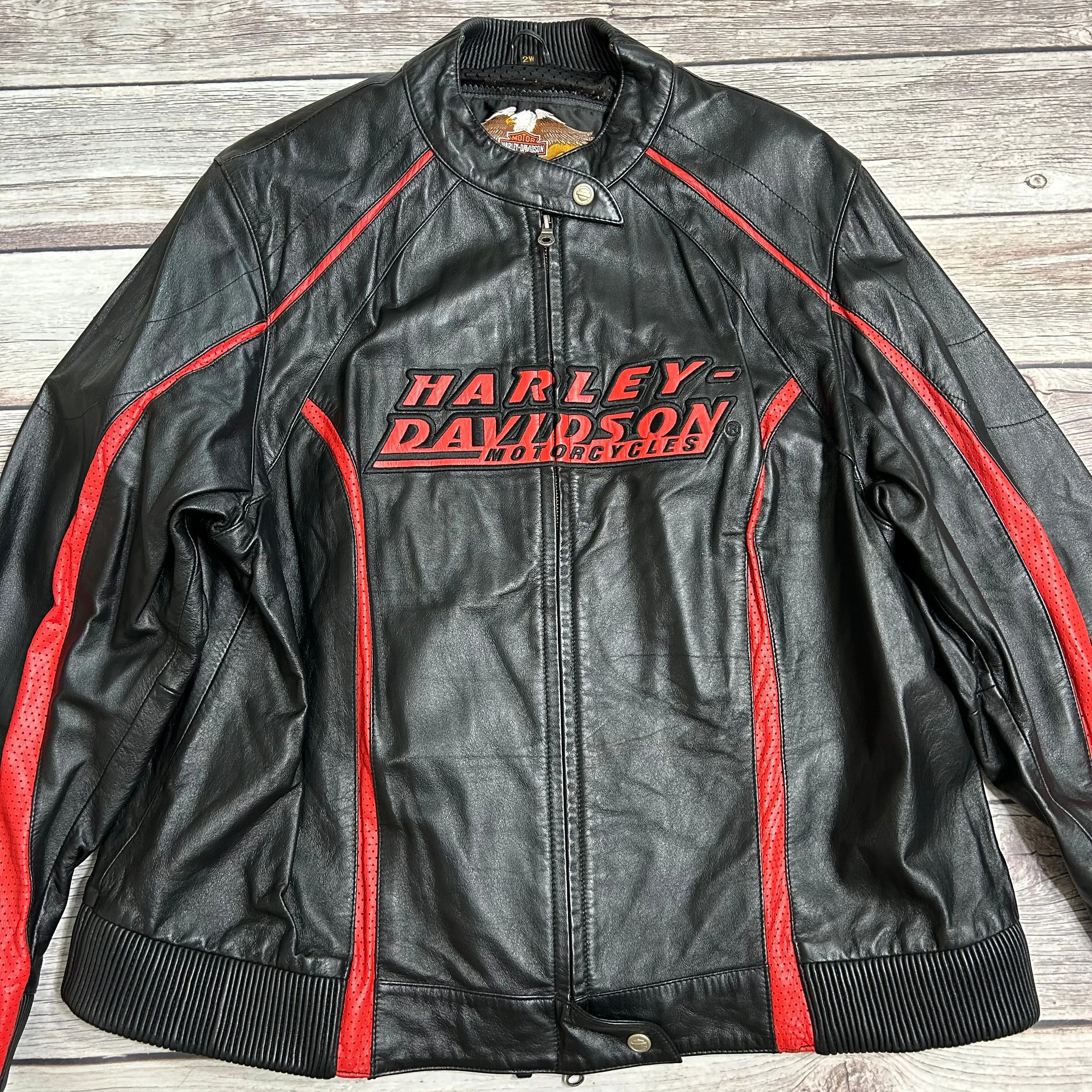 Product image for Motorcycles Womens Size 2W Black Red Leather Biker Riding Jacket