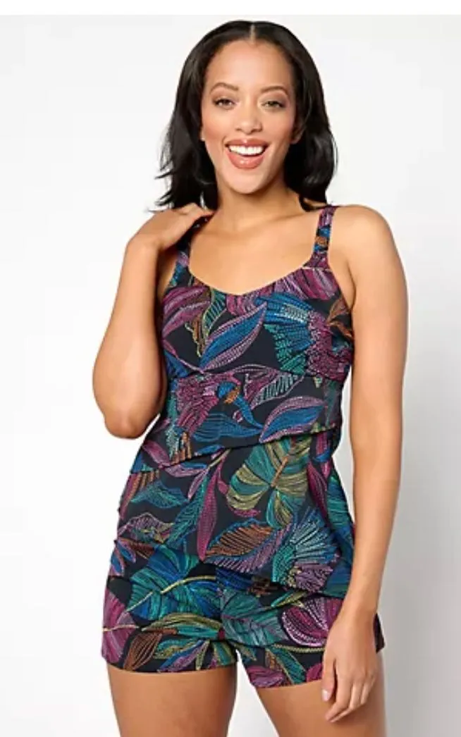 Product image for Denim and Co tankini swimwear shirt set size 18 W