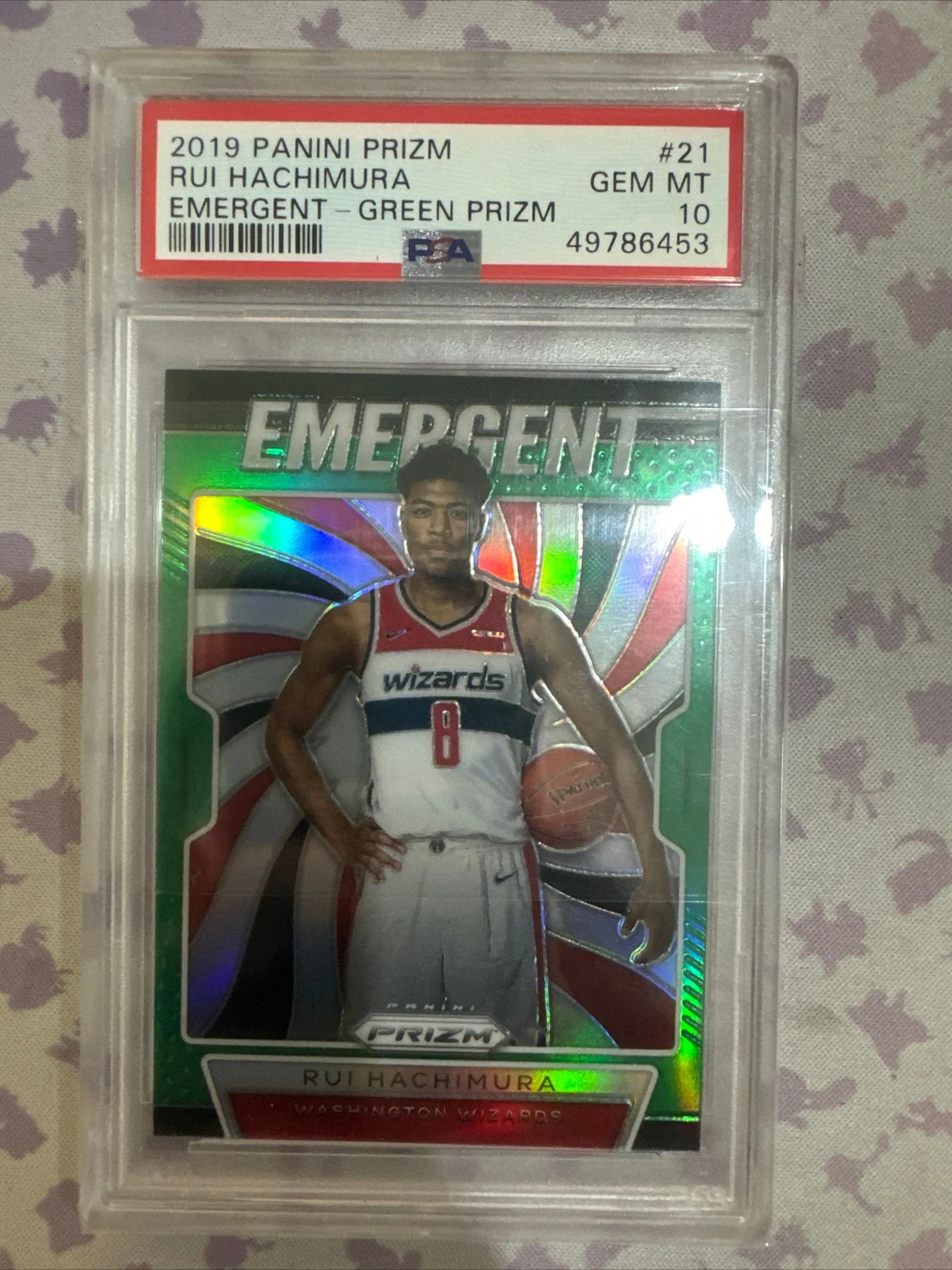 Product image for 2019 Panini Prizm Emergent Rui Hachimura 21 Emergent-Green Prizm PSA GEM MT 10