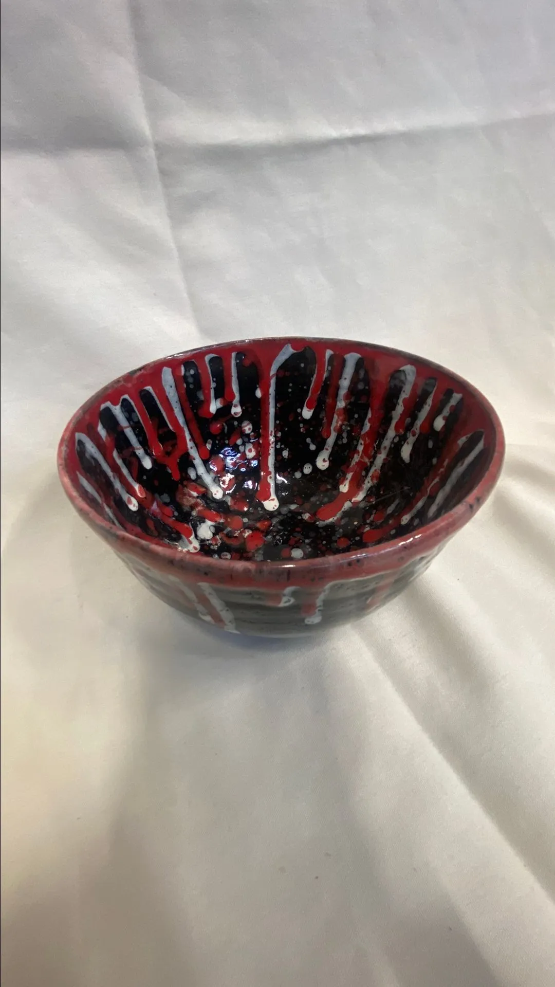Product image for Ceramic Large Salad Bowl - Black/Red/White Drips