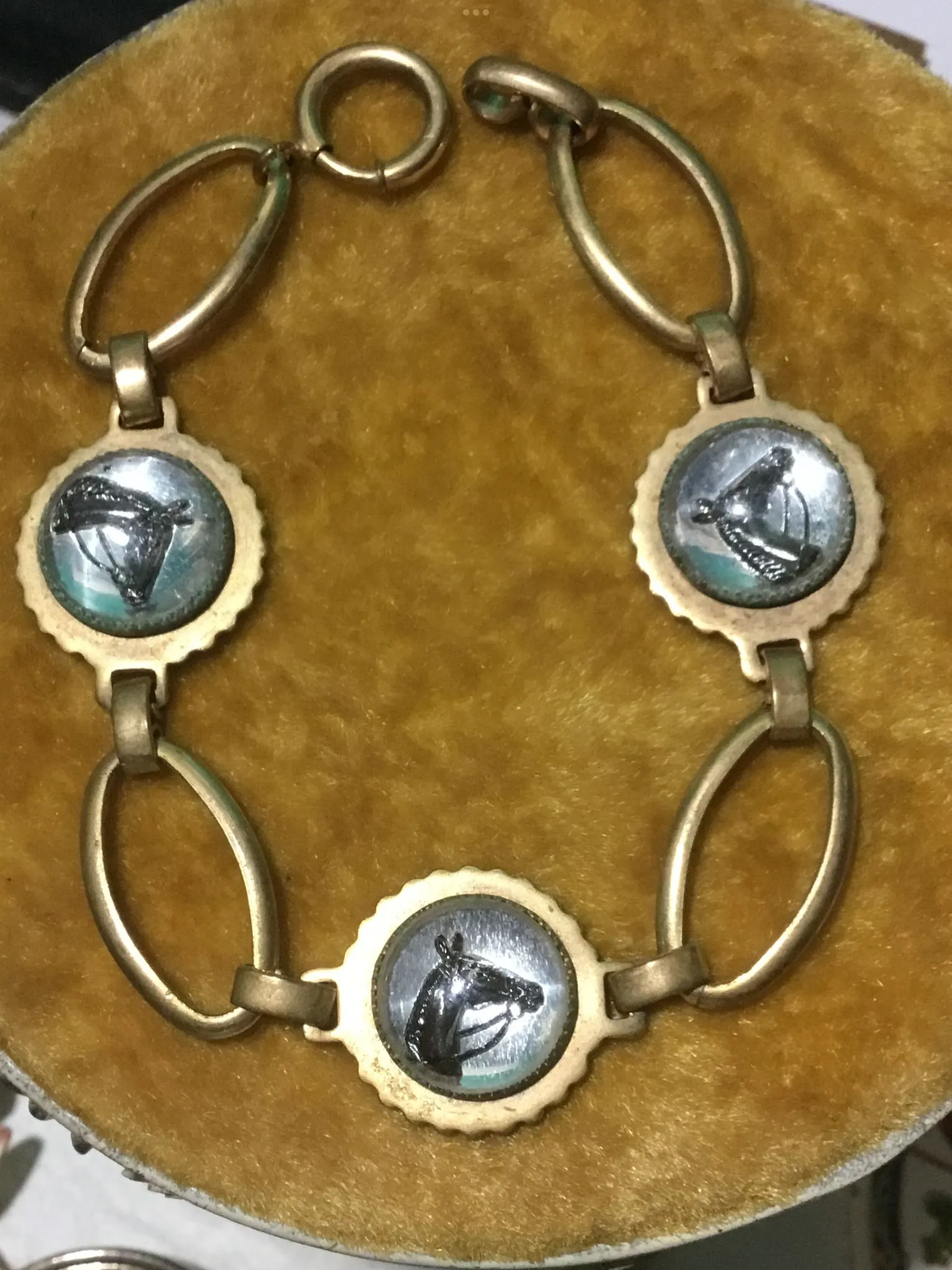 Product image for 28. Antique Reverse Painted Glass Horse Bracelet