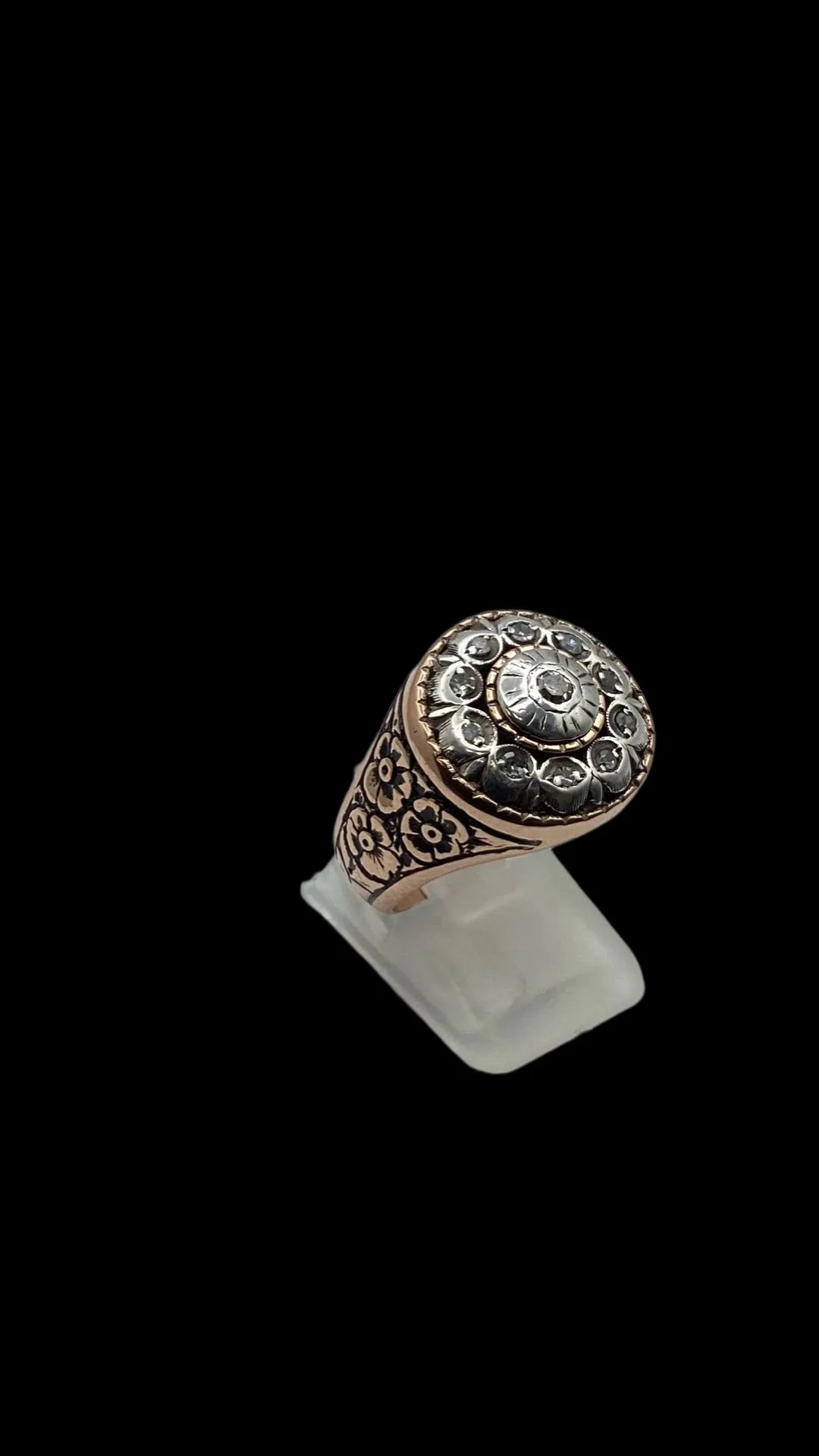 Product image for R2235 18KT Yellow Gold & Sterling Silver Vintage 1960'sDiamond Ring from Russia