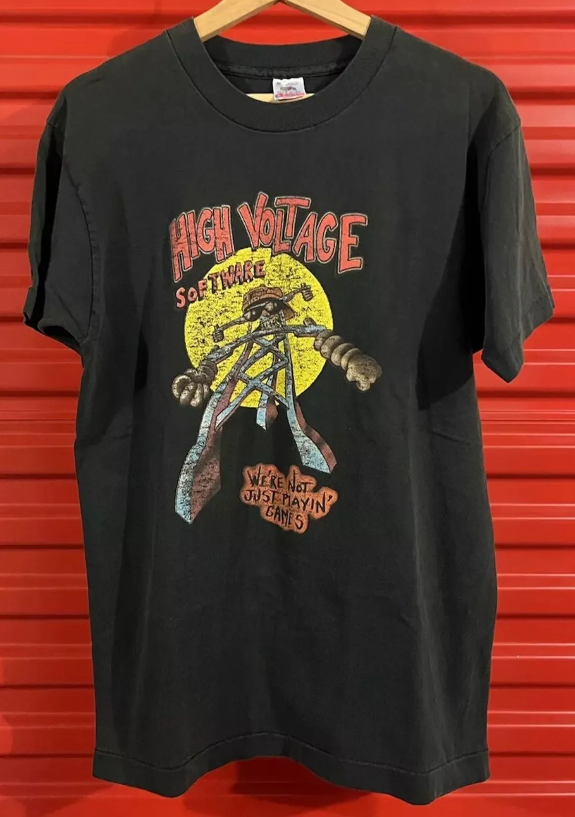 Product image for Vintage High Voltage Gaming Software T Shirt Mens Medium (20x28.75) Single Stitch Black
