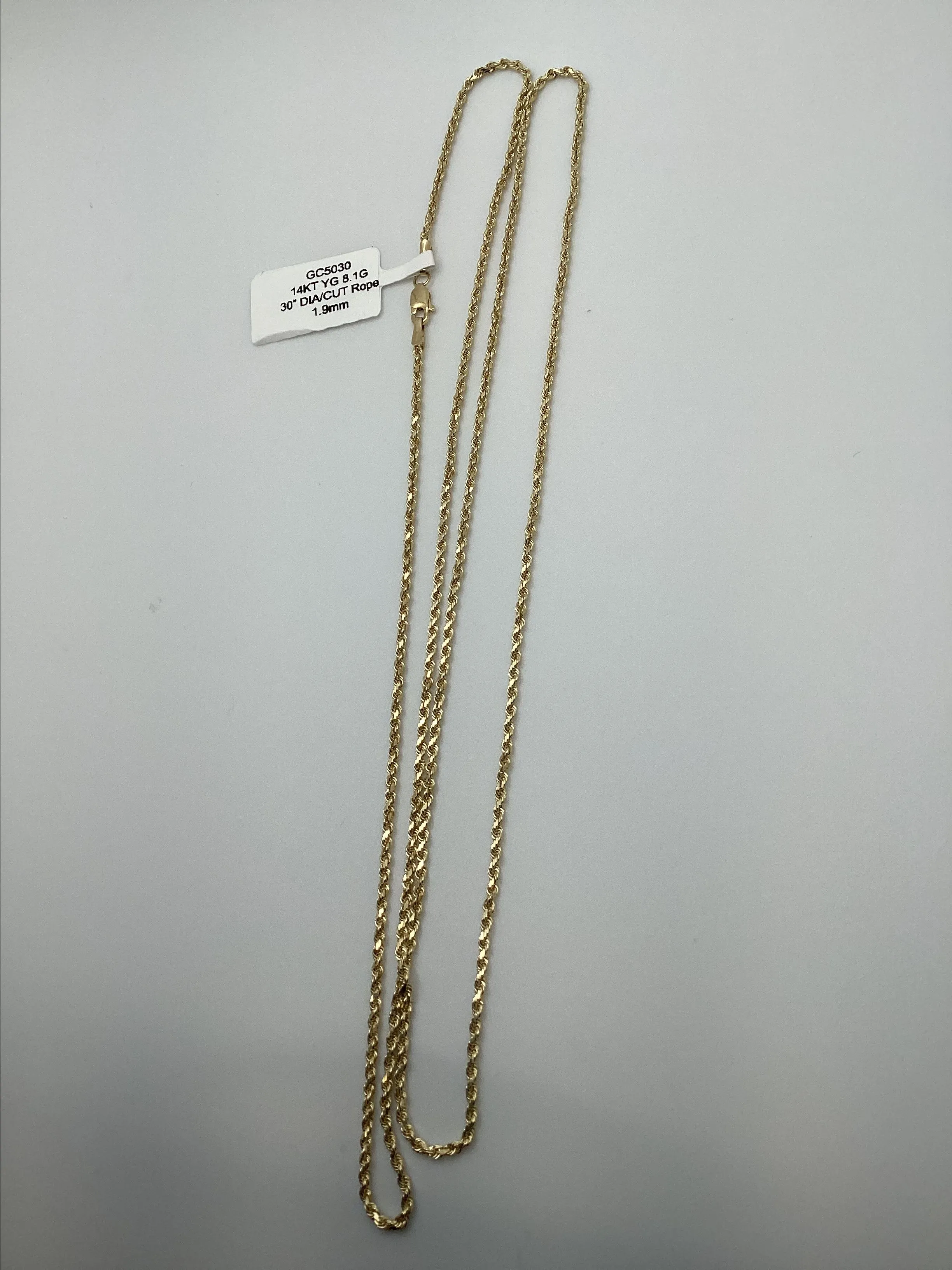 Product image for GC5030 14KT Yellow Gold 8.1G 30" DIA/CUT Rope 1.9mm