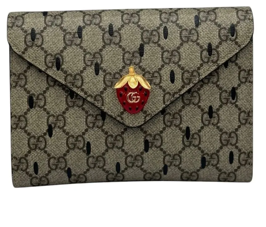 Product image for PRE-OWNED Strawberry Printed GG Coated Canvas Mini Wallet on Chain